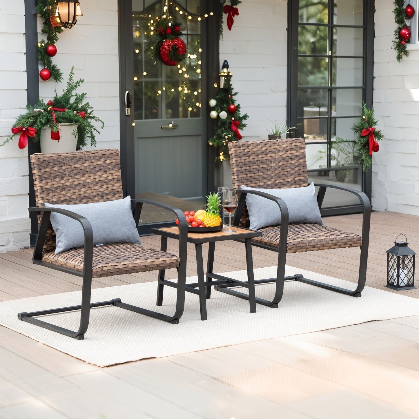 CAFORKP 3-Piece Patio Set with Wicker Chairs and Side Table – Outdoor Rust-Resistant Steel Frame