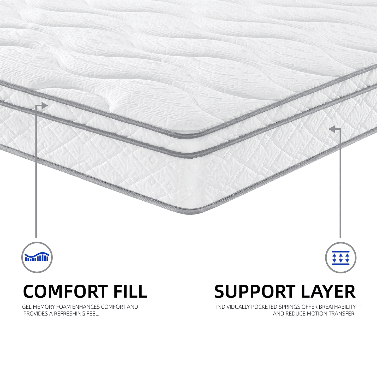 CAFORKP 12" King Tight Top Cooling Gel Memory Foam Mattress, Pressure Relieving