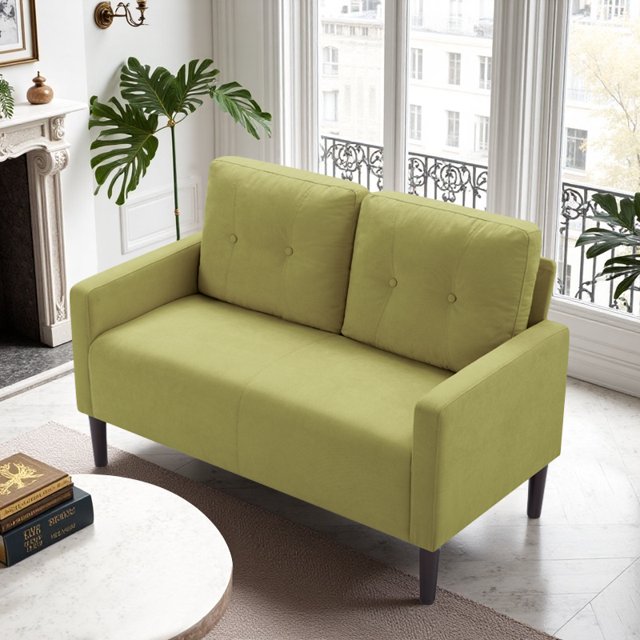 CAFORKP 51.2" Green Loveseat Sofa with Removable Cushions, Solid Wood Frame, Modern Design