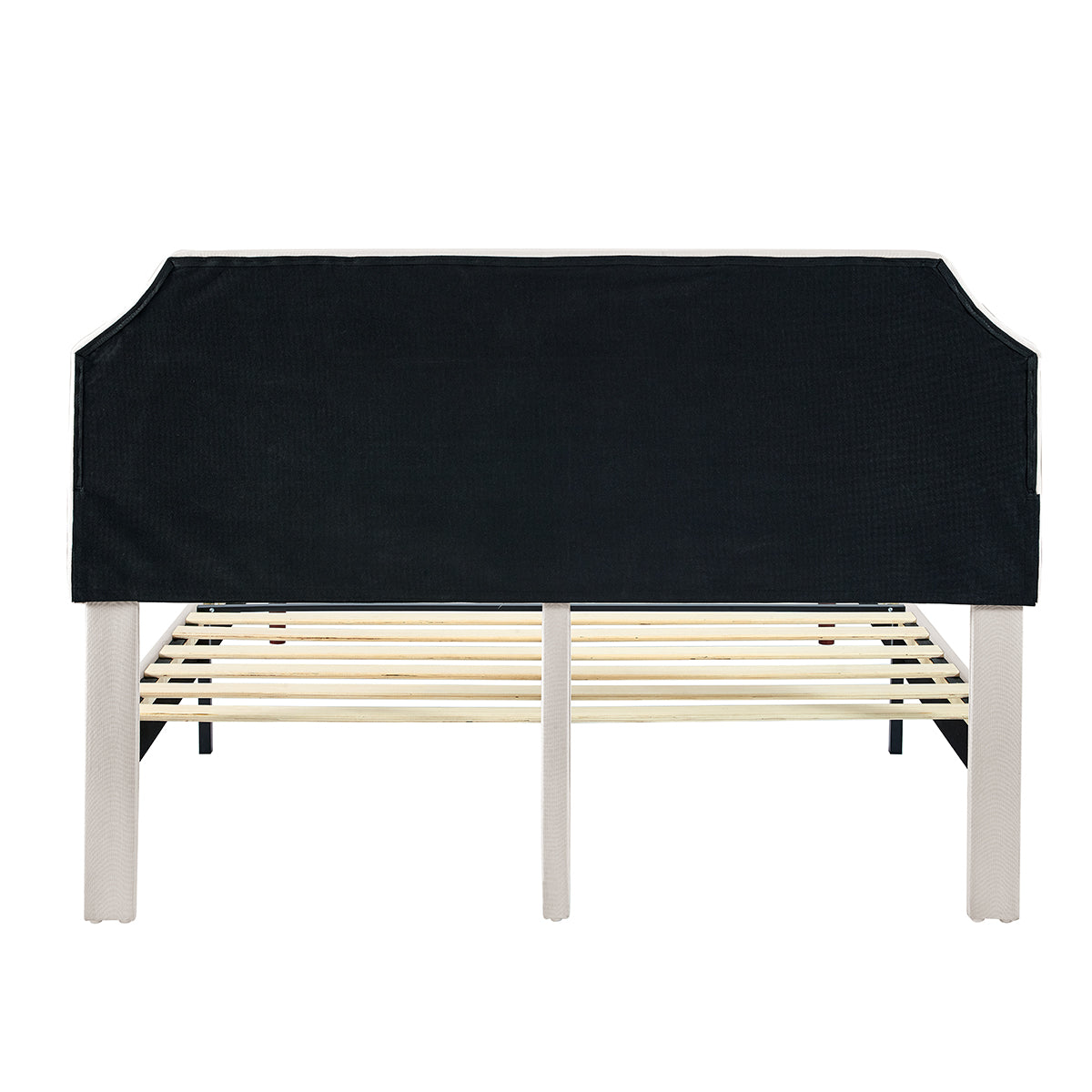 CAFORKP Full Size Wooden Bed Frame,Built-in Storage, Heavy Duty Foundation, Tool-Free Assembly, Box Spring Optional, Rich Black Finish,Beige