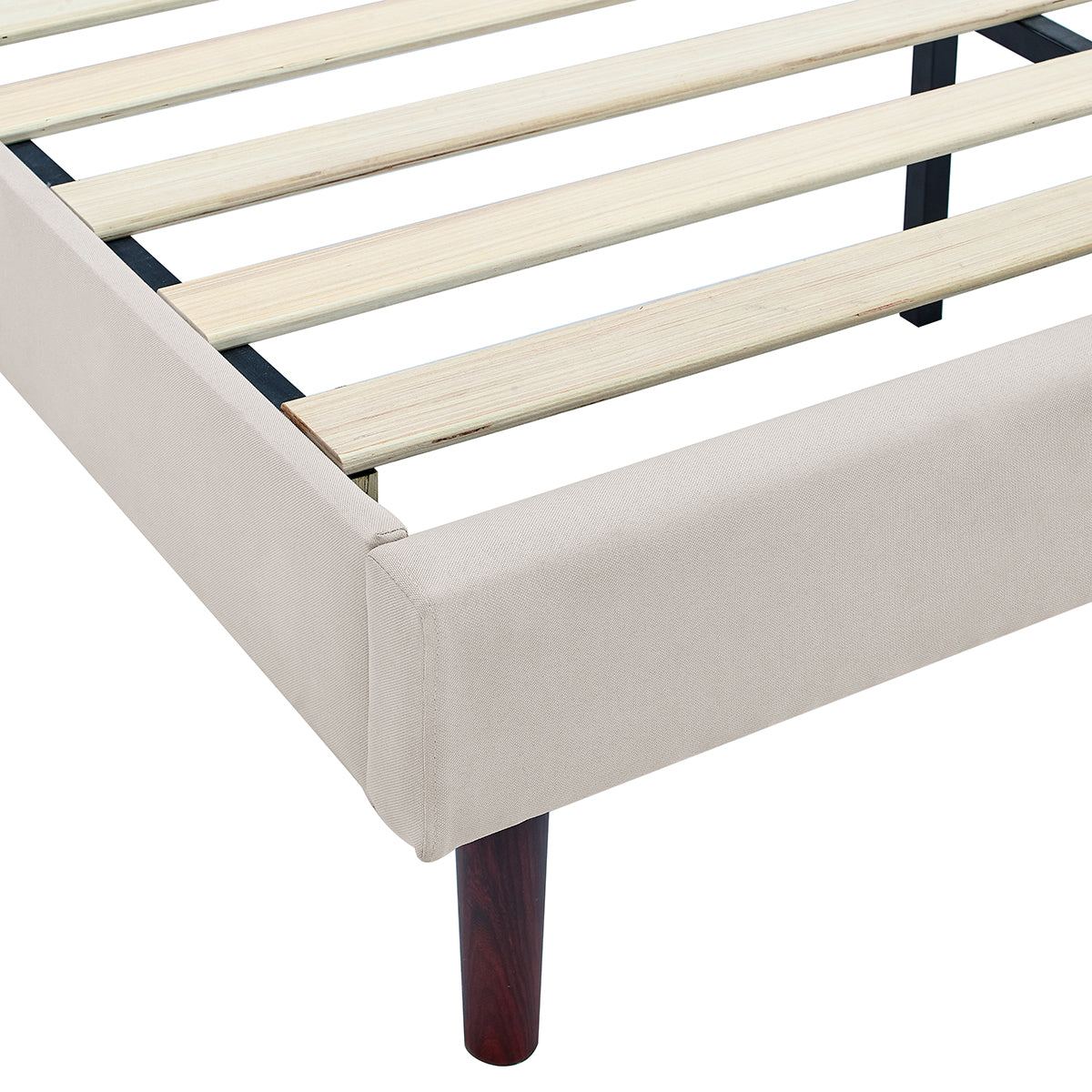 CAFORKP Full Size Wooden Bed Frame,Built-in Storage, Heavy Duty Foundation, Tool-Free Assembly, Box Spring Optional, Rich Black Finish,Beige