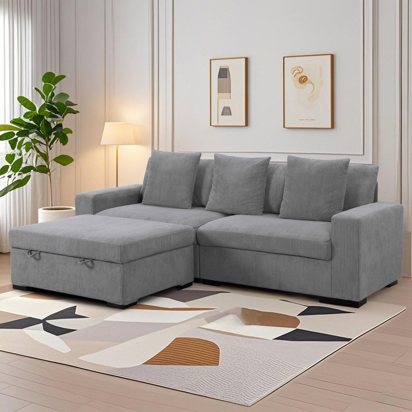 CAFORKP 103.5” Modular Sectional Sofa with ottoman, this modern style,Gray