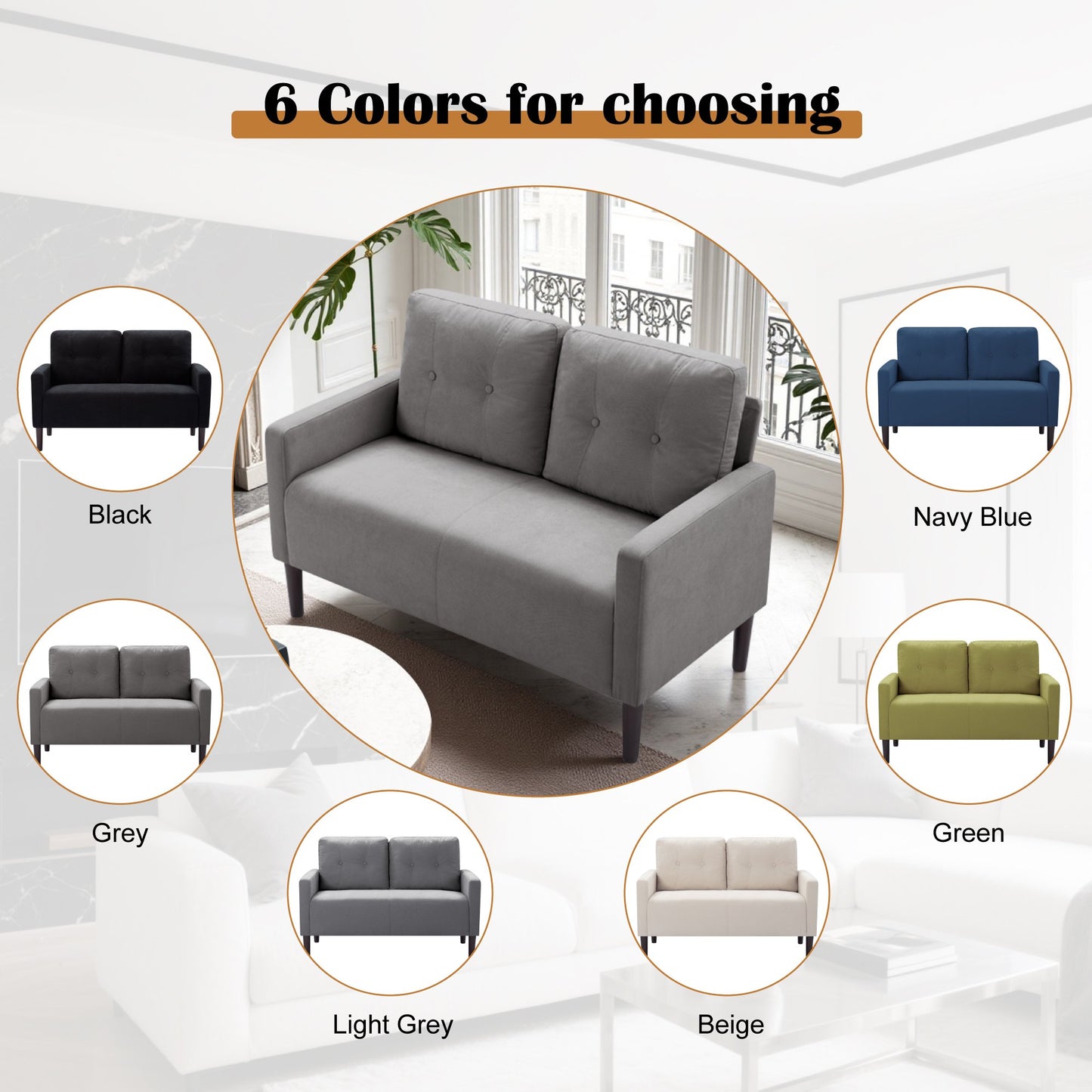 CAFORKP 51.2" Gray Loveseat Sofa with Removable Cushions, Solid Wood Frame, Modern Design