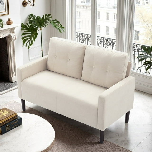 CAFORKP 51.2" Beige Loveseat Sofa with Removable Cushions, Solid Wood Frame, Modern Design