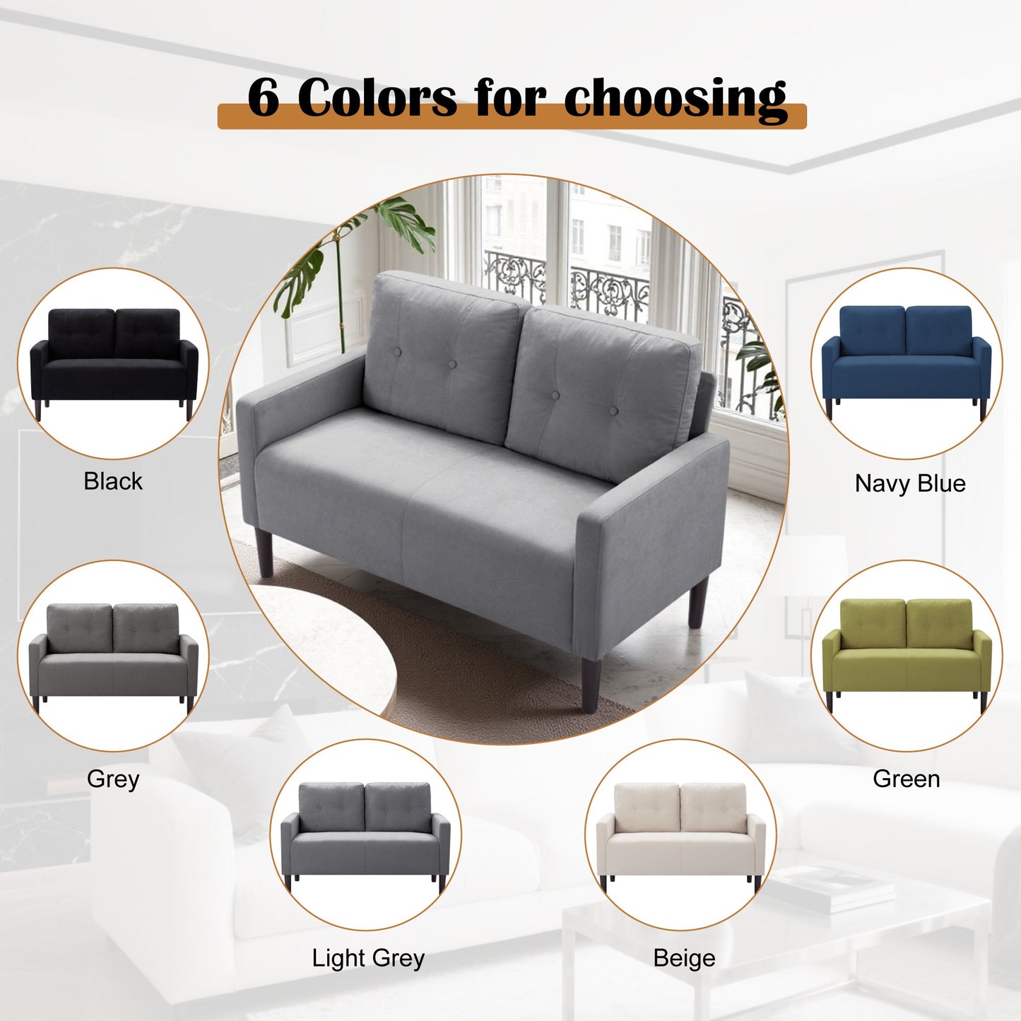 CAFORKP 51.2" Light Gray Loveseat Sofa with Removable Cushions, Solid Wood Frame, Modern Design (No ratings yet)