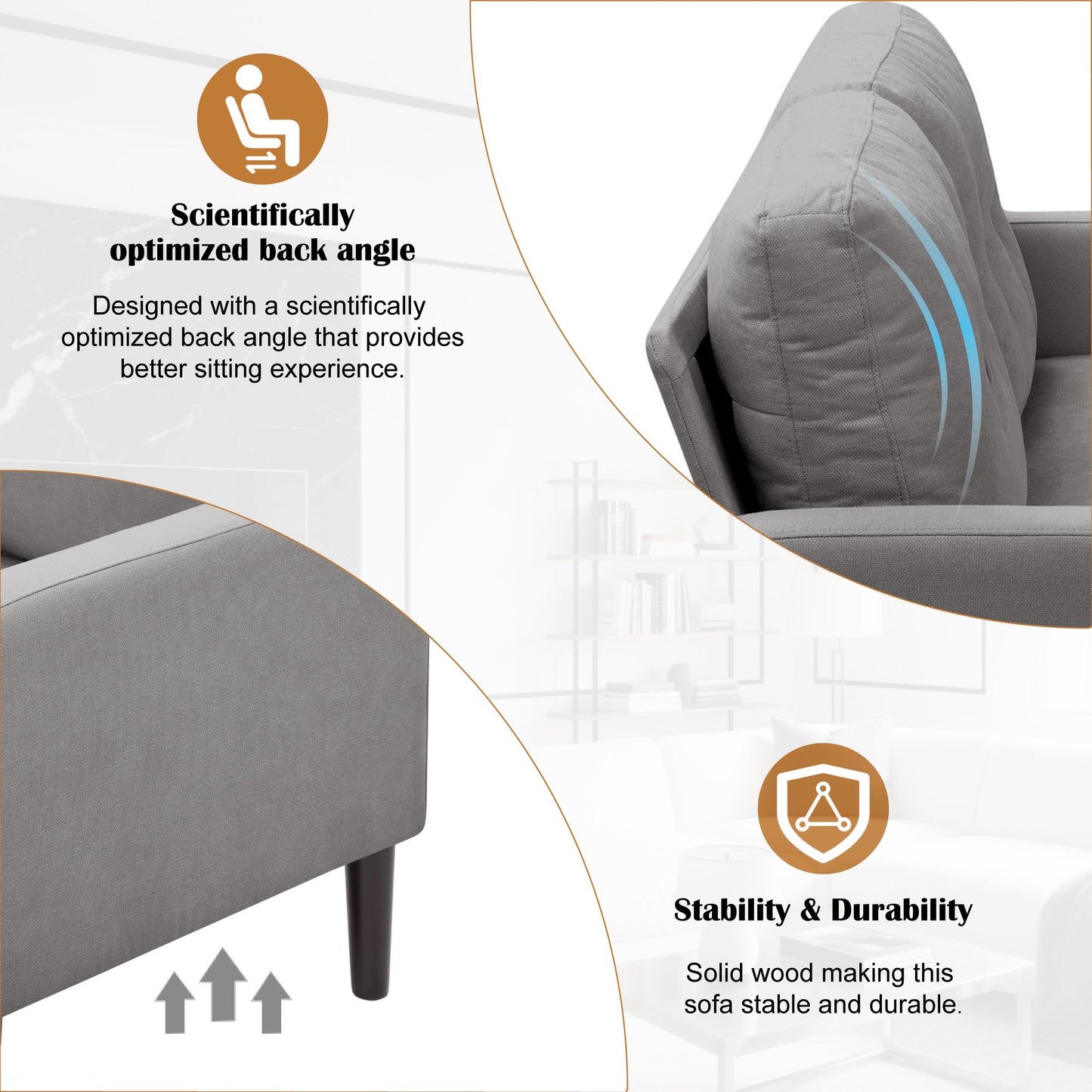 CAFORKP 51.2" Gray Loveseat Sofa with Removable Cushions, Solid Wood Frame, Modern Design