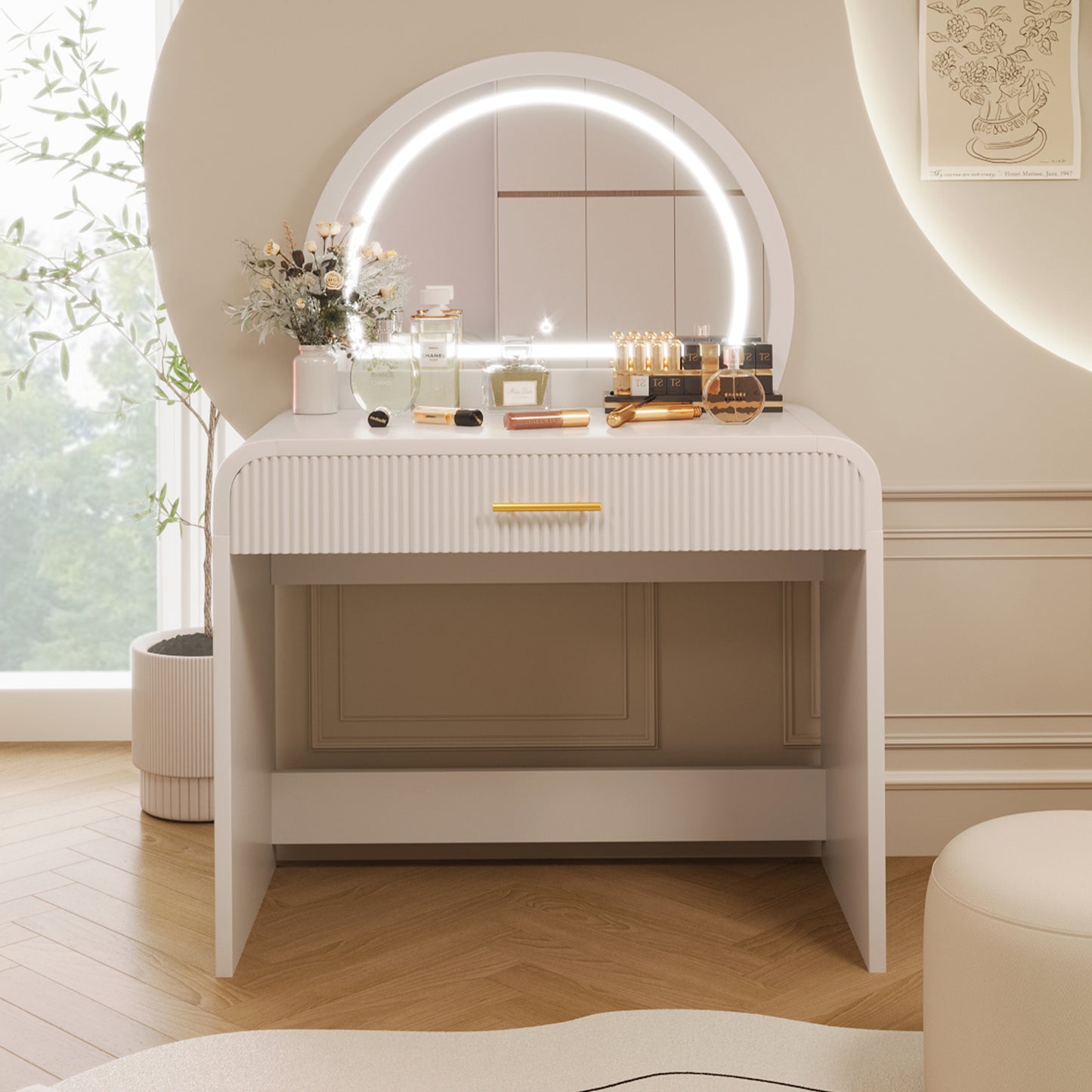 CAFORKP 39" Makeup Vanity Table with Mirror Touch Screen Lighted Mirror