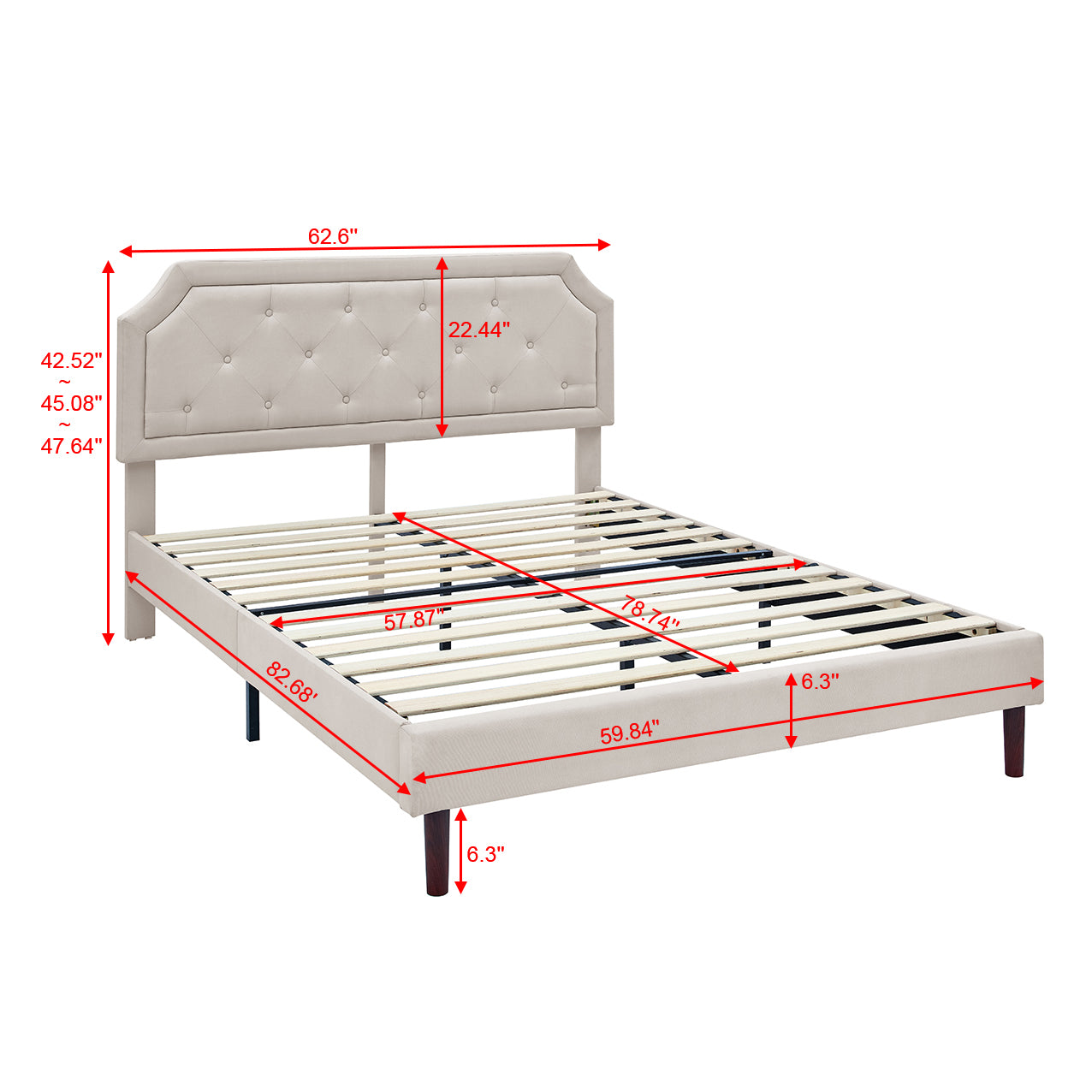 CAFORKP Full Size Wooden Bed Frame,Built-in Storage, Heavy Duty Foundation, Tool-Free Assembly, Box Spring Optional, Rich Black Finish,Beige