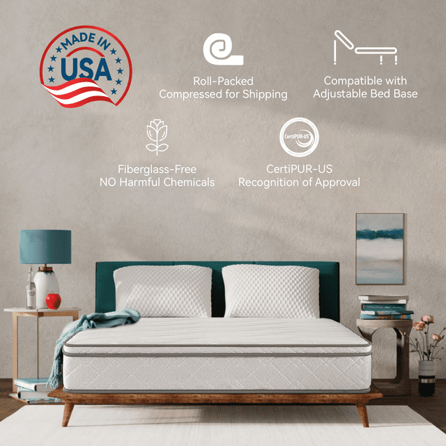 CAFORKP 10" Queen Tight Top Cooling Gel Memory Foam Mattress, Pressure Relieving