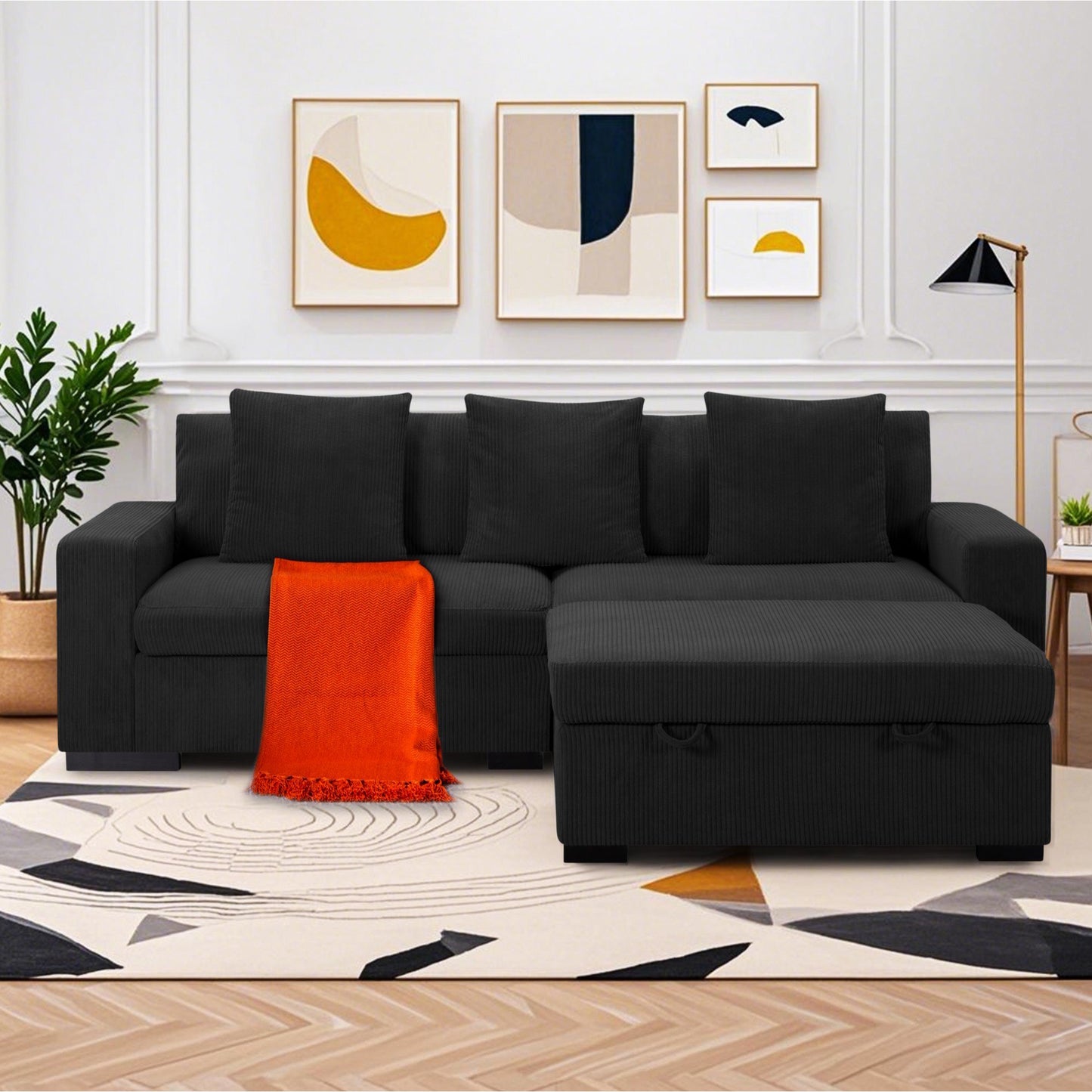 CAFORKP 103.5” Modular Sectional Sofa with ottoman, this modern style,Black