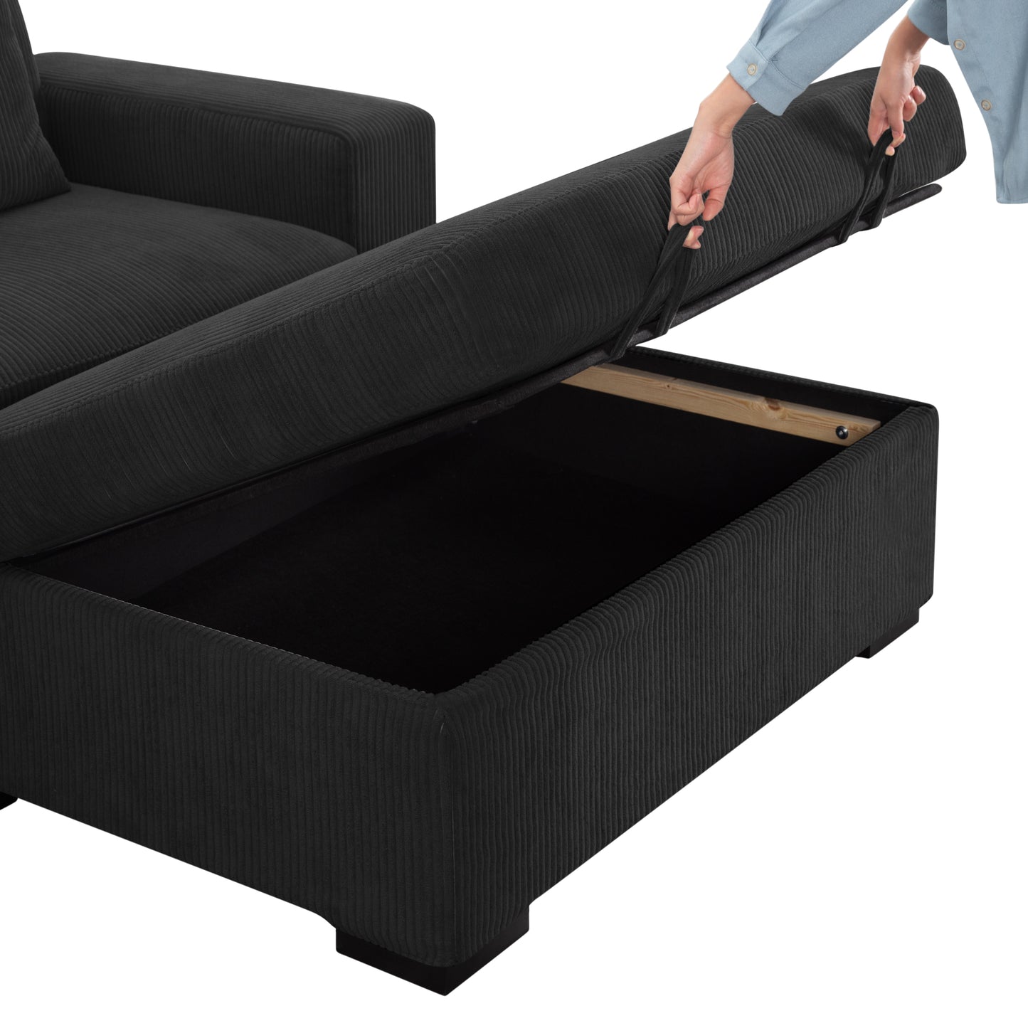 CAFORKP 103.5” Upholstered Modular Sectional Sofa, Deep Cushions, Comfortable Seating, Black