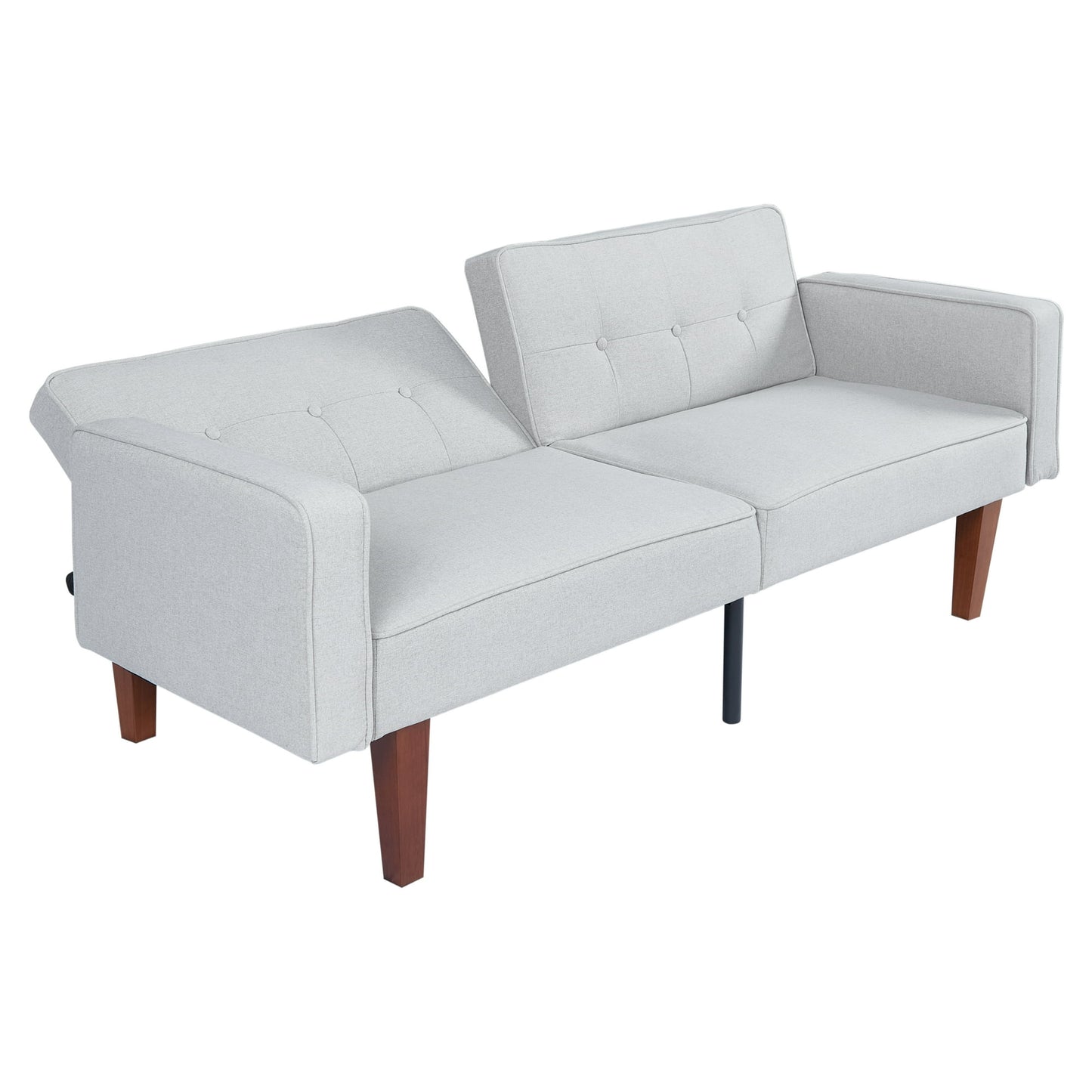 CAFORKP Gray Fabric Sofa, Solid Wood Frame, Mid-Century Style, Foam & Spring Support, Sturdy Legs