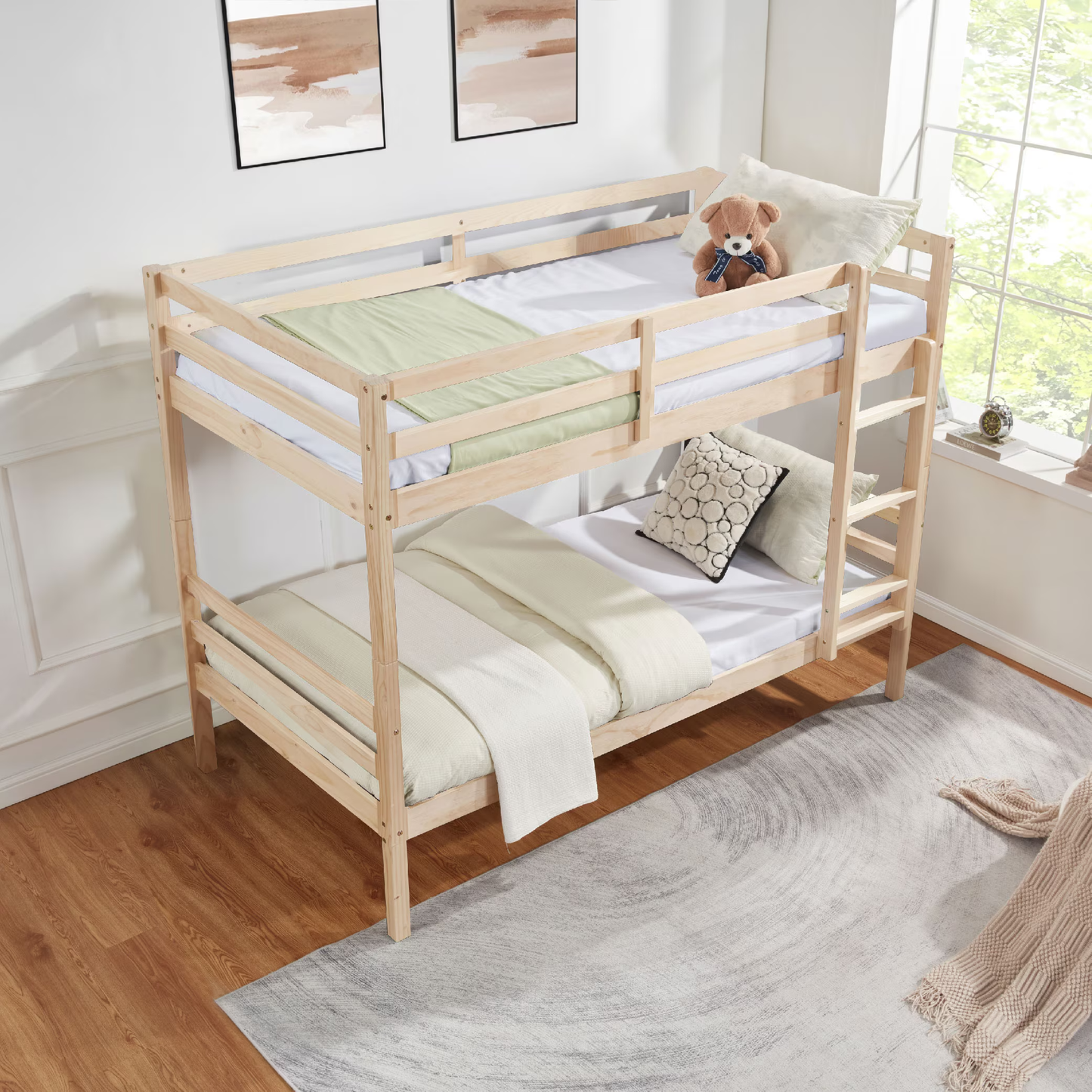 CAFORKP Solid Wood Bunk Bed for Kids with Safety Guardrail, 400 lbs Weight Capacity - Natural Wood
