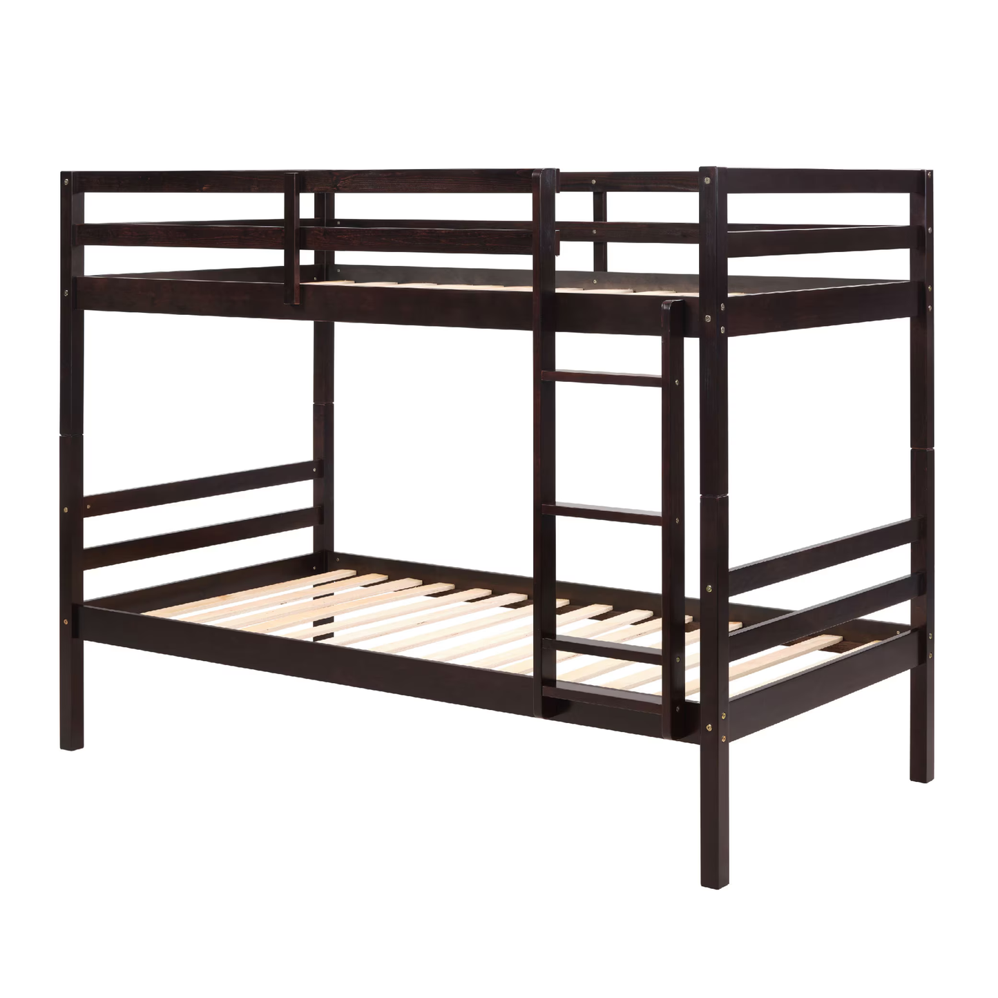 CAFORKP Solid Wood Bunk Bed for Kids with Safety Guardrail, 400 lbs Weight Capacity - Dark Brown