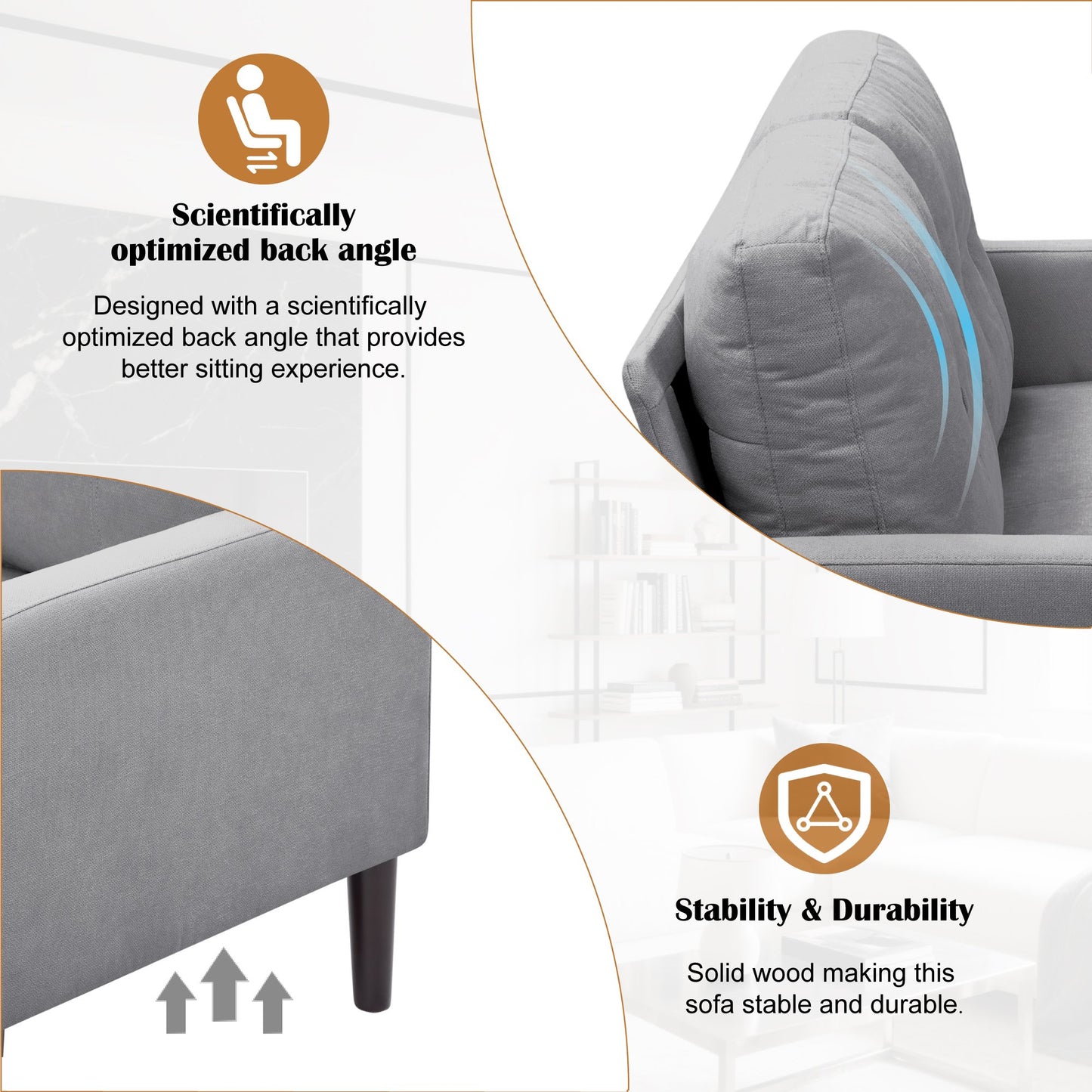 CAFORKP 51.2" Light Gray Loveseat Sofa with Removable Cushions, Solid Wood Frame, Modern Design (No ratings yet)