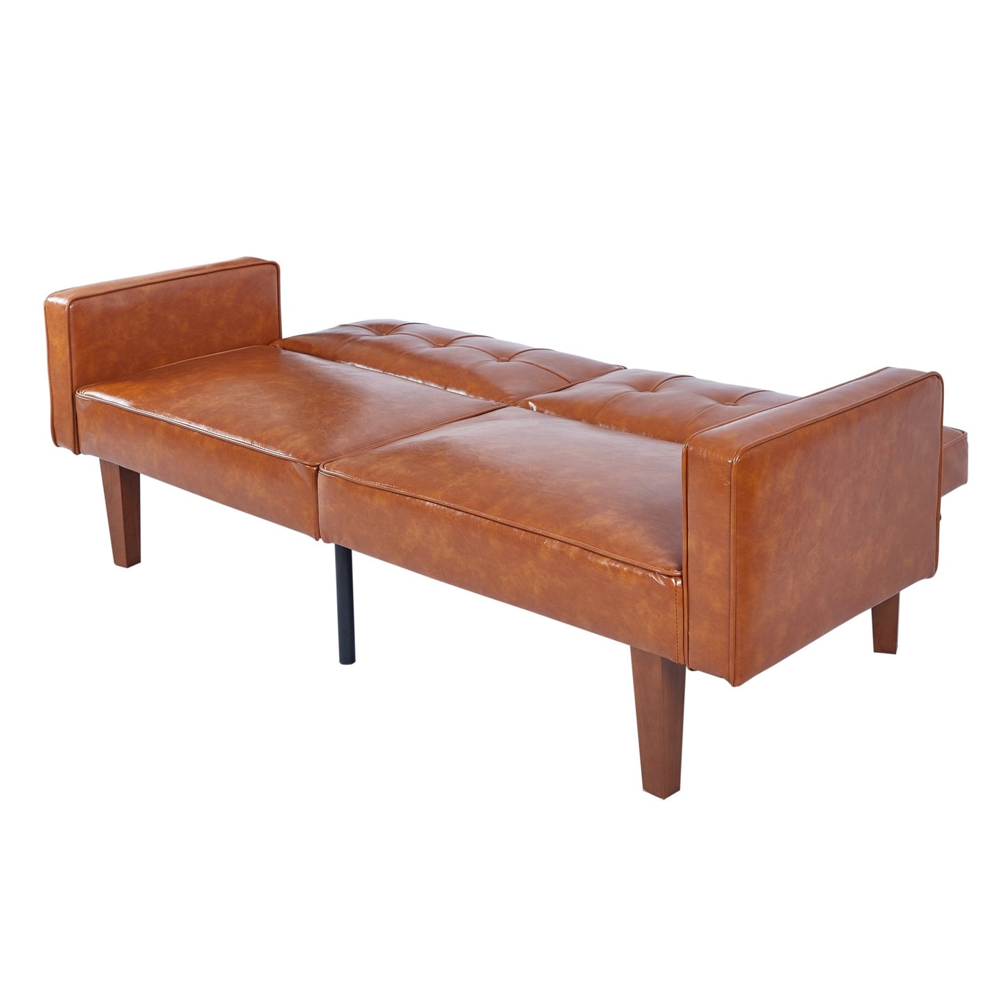 CAFORKP Brown Glossy PU Leather Sofa, Solid Wood Frame, Foam & Spring Support, Modern Design