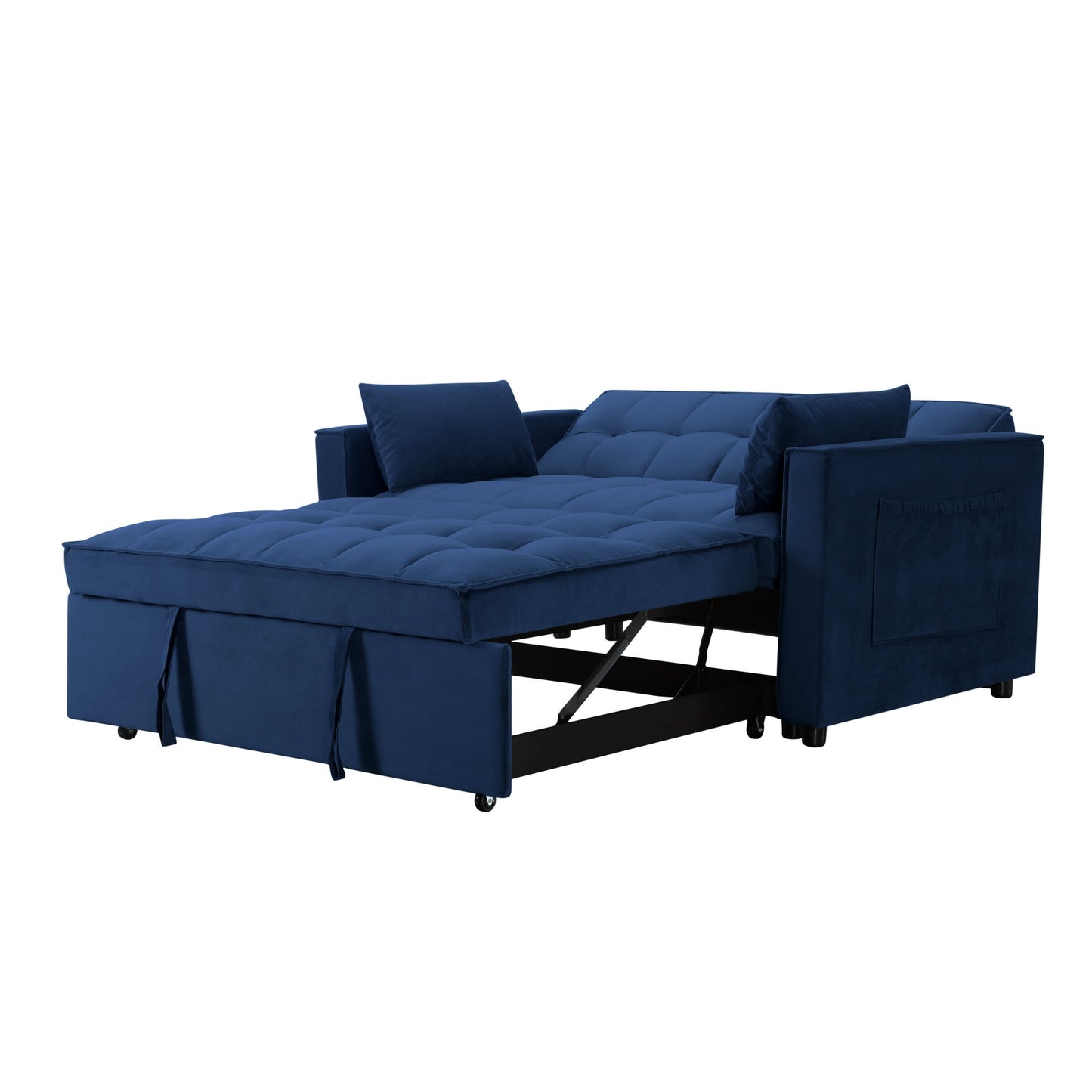 CAFORKP 55" Twin Size Pull-out Sleeper Sofa Bed with Reclining Back, Velvet Upholstery, Blue