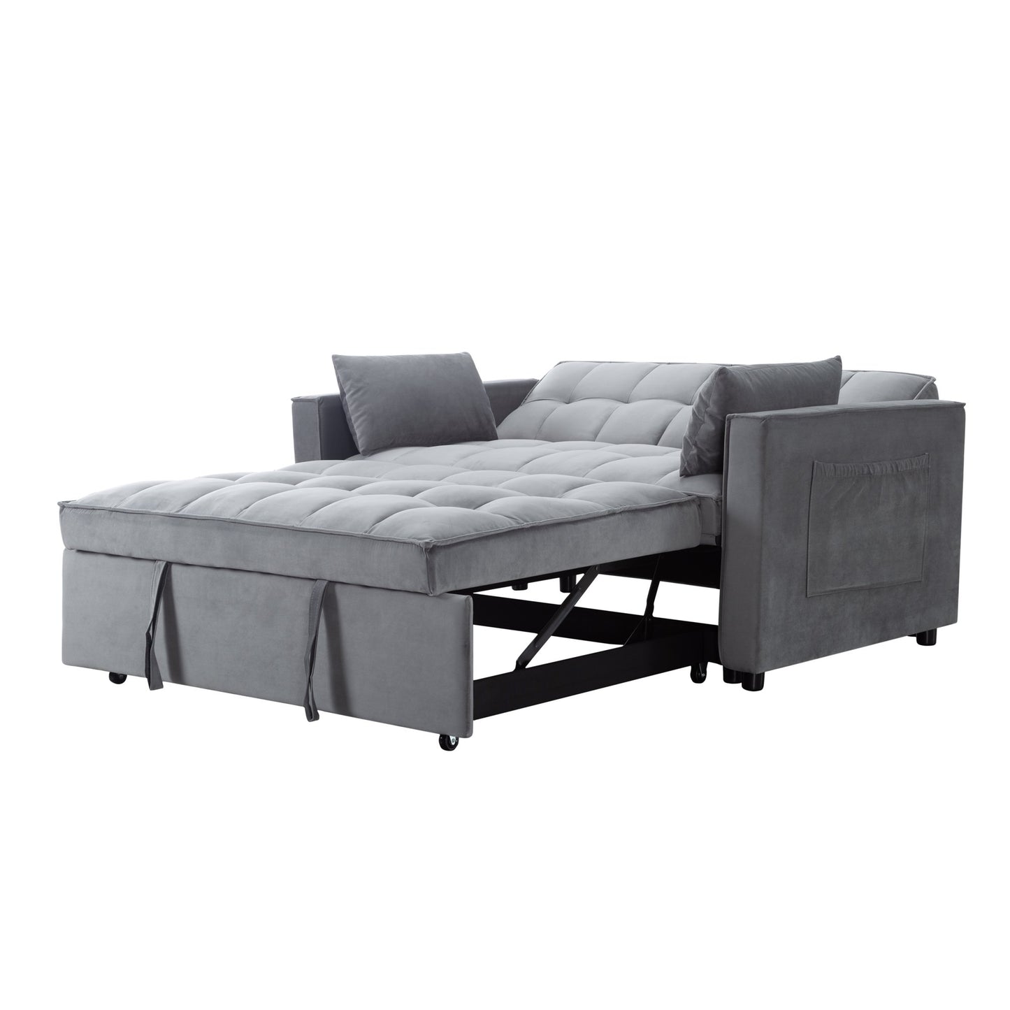 CAFORKP 55" Twin Size Pull-out Sleeper Sofa Bed with Reclining Back, Velvet Upholstery, Gray