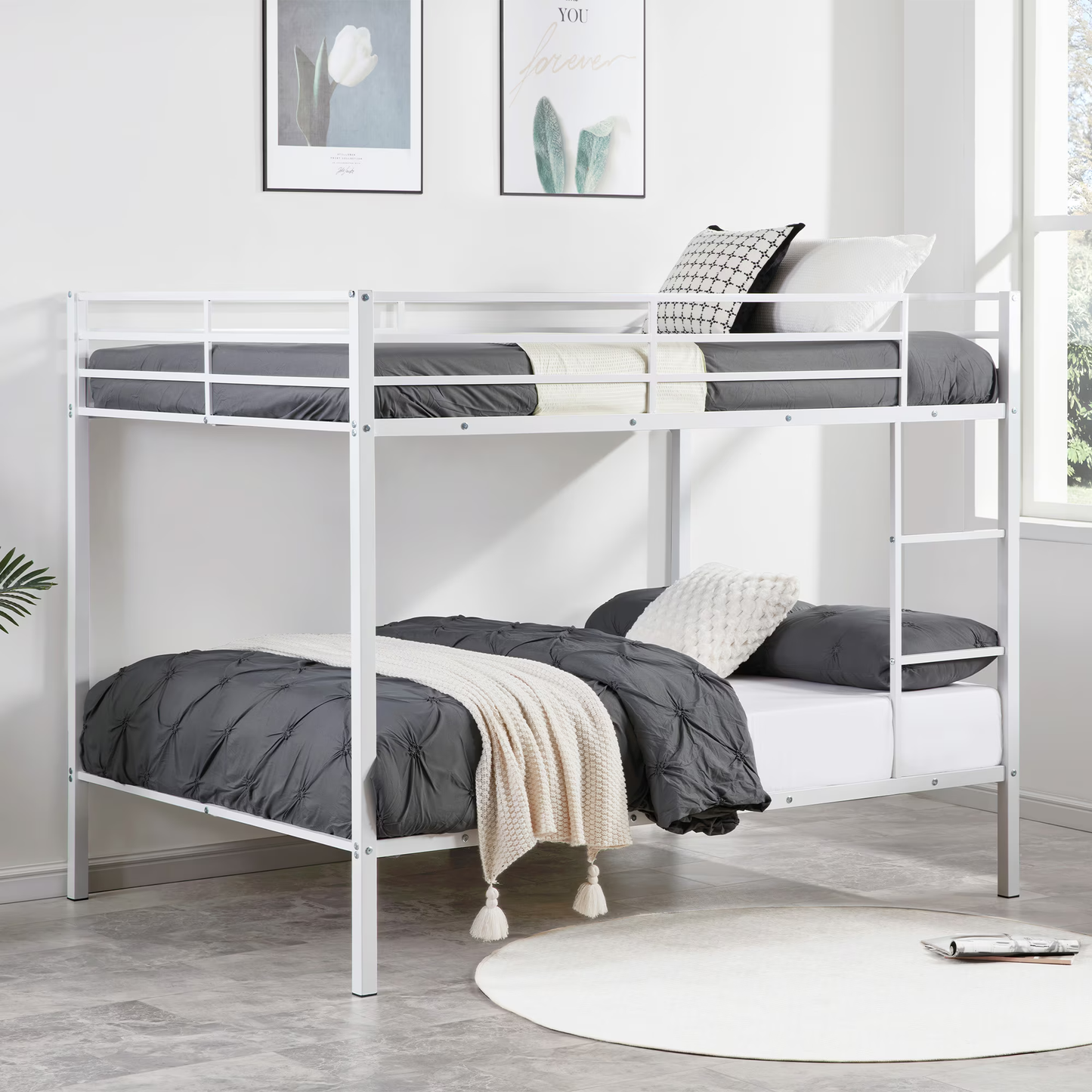 CAFORKP Heavy Duty Metal Full Over Full Bunk Bed with Ladder, Safety Guardrail & Steel Slats for Kids, White