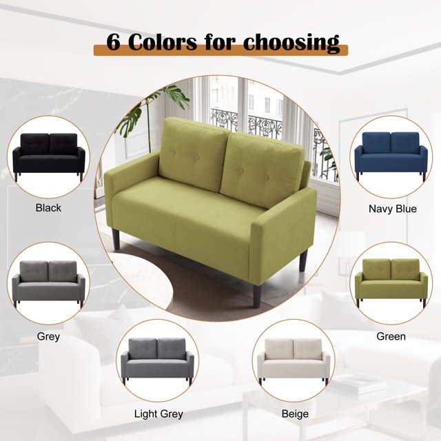 CAFORKP 51.2" Green Loveseat Sofa with Removable Cushions, Solid Wood Frame, Modern Design