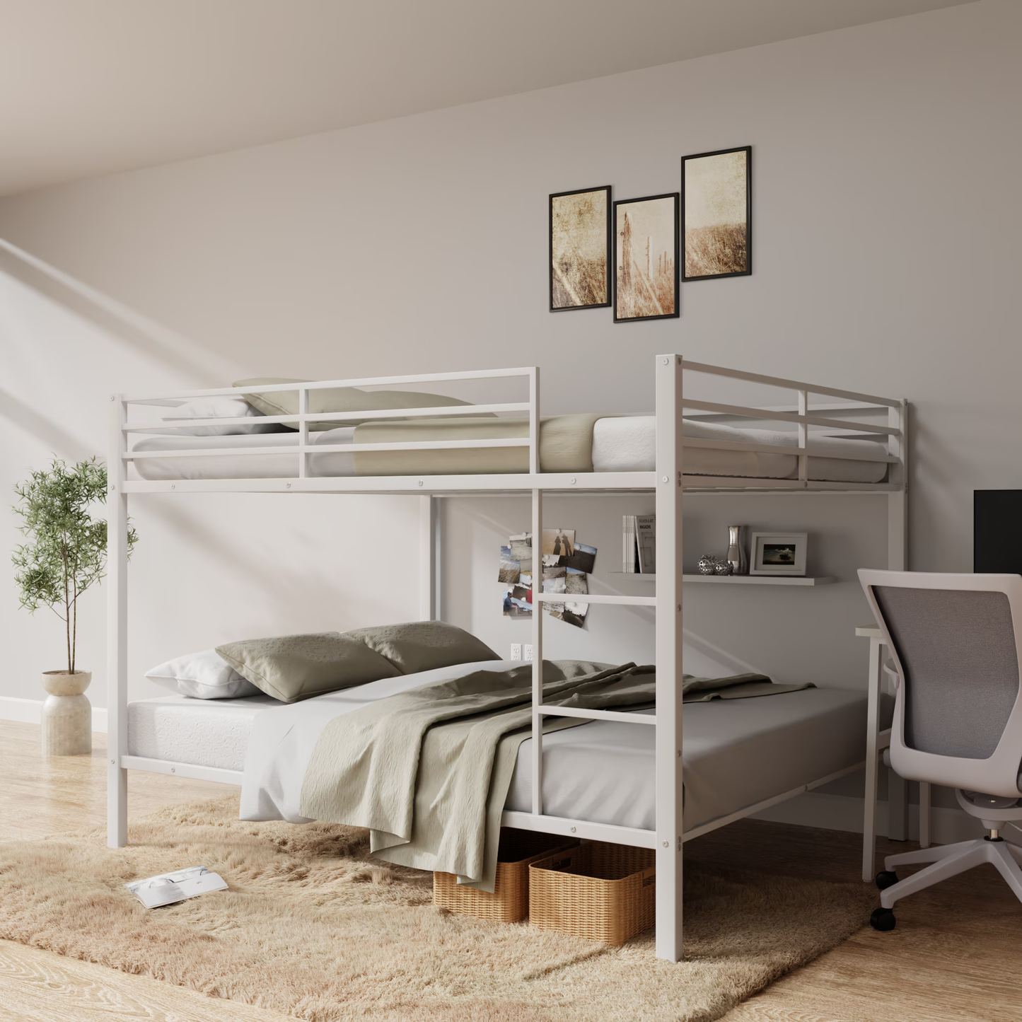 CAFORKP Heavy Duty Metal Full Over Full Bunk Bed with Ladder, Safety Guardrail & Steel Slats for Kids, White