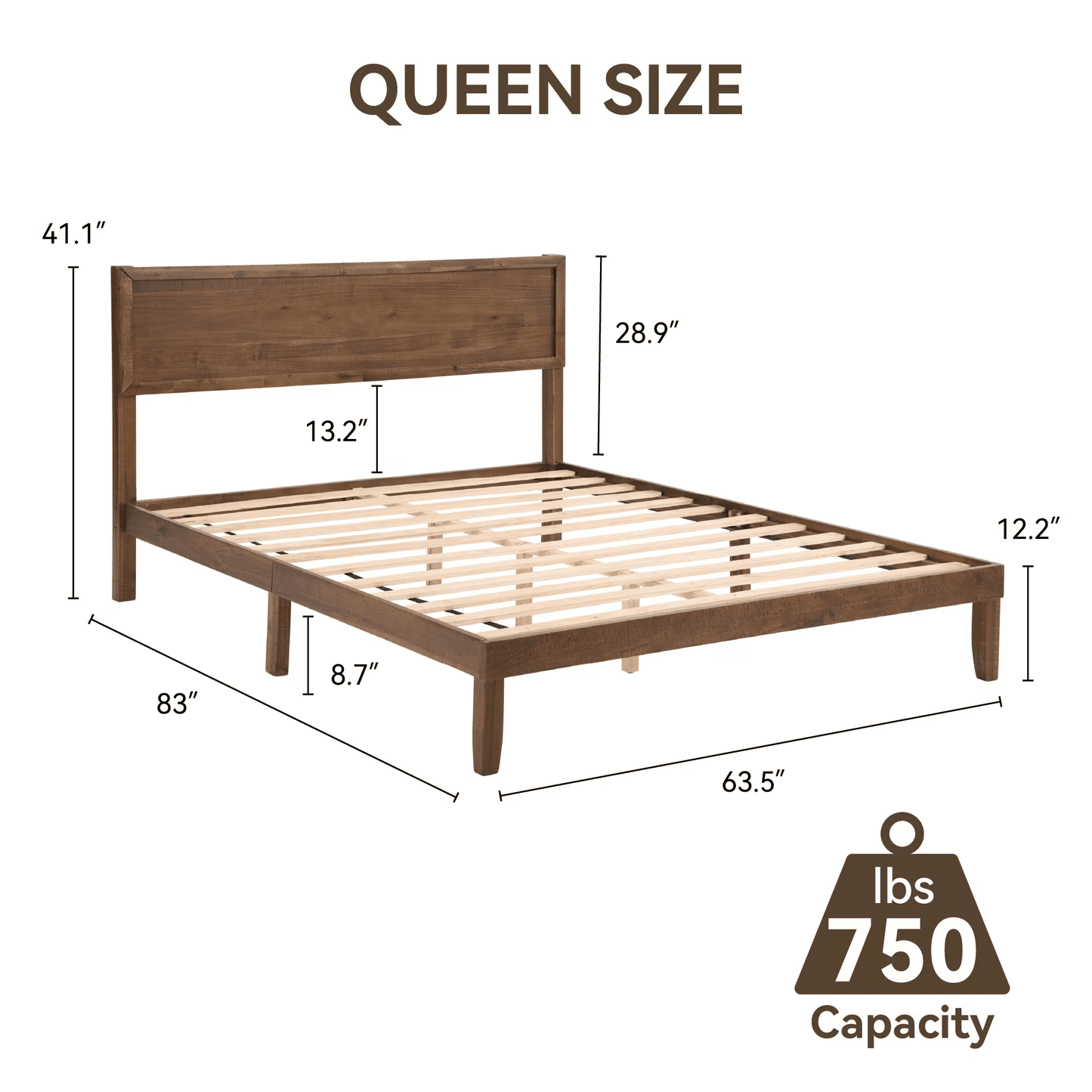 CAFORKP Modern Queen Oak Platform Bed with Headboard & Slats for Adults, Living Room