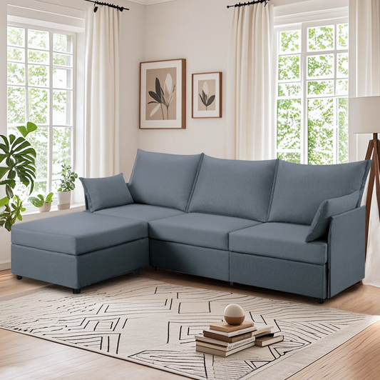 CAFORKP 93.7" Upholstered Sectional Sofa, Deep Cushions, Modular Design,Gray