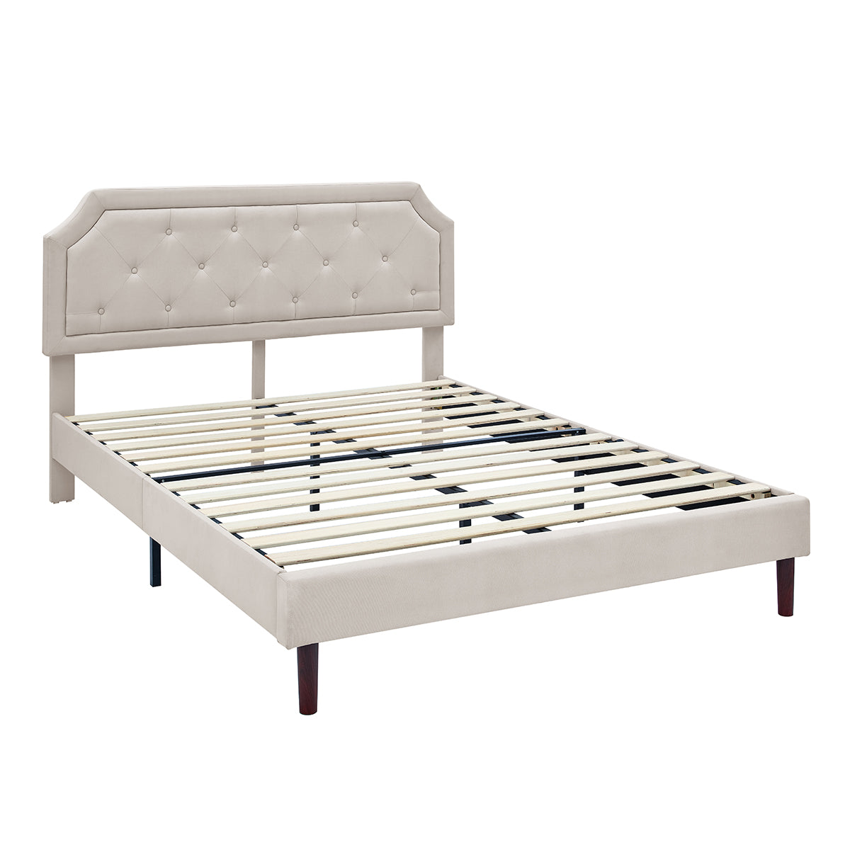 CAFORKP Full Size Wooden Bed Frame,Built-in Storage, Heavy Duty Foundation, Tool-Free Assembly, Box Spring Optional, Rich Black Finish,Beige