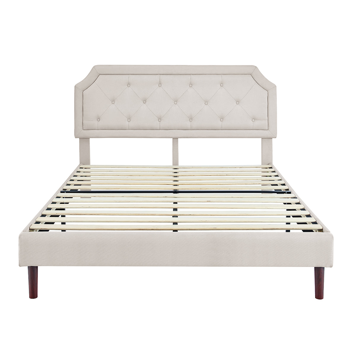 CAFORKP Full Size Wooden Bed Frame,Built-in Storage, Heavy Duty Foundation, Tool-Free Assembly, Box Spring Optional, Rich Black Finish,Beige