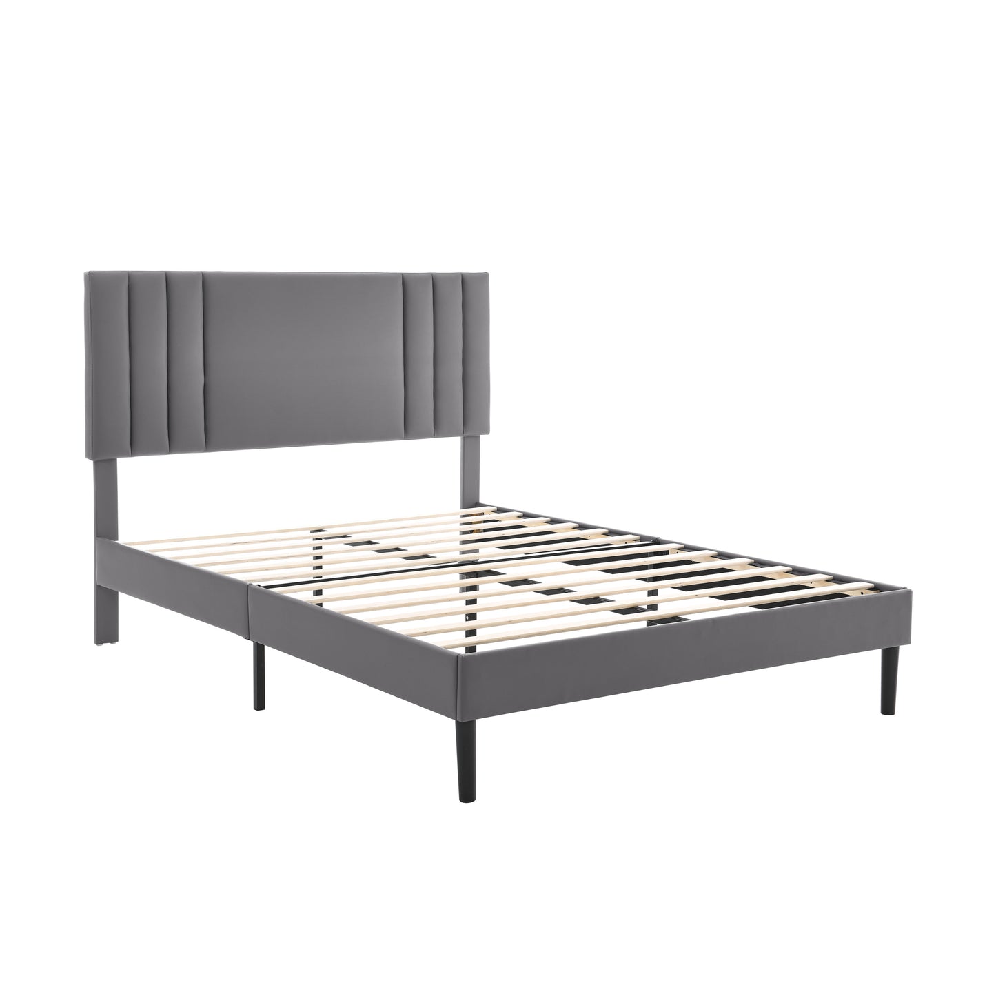 CAFORKP Heavy Duty Bed Frame – Solid Wood Platform with Storage, Durable Mattress Base, Easy to Assemble, Box Spring Free, Gray