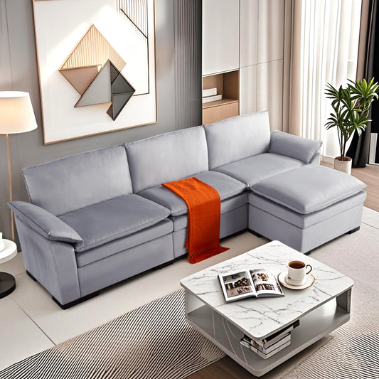 CAFORKP 117.7” Sectional Sofa with Ottoman, the ottoman is movable,Gray