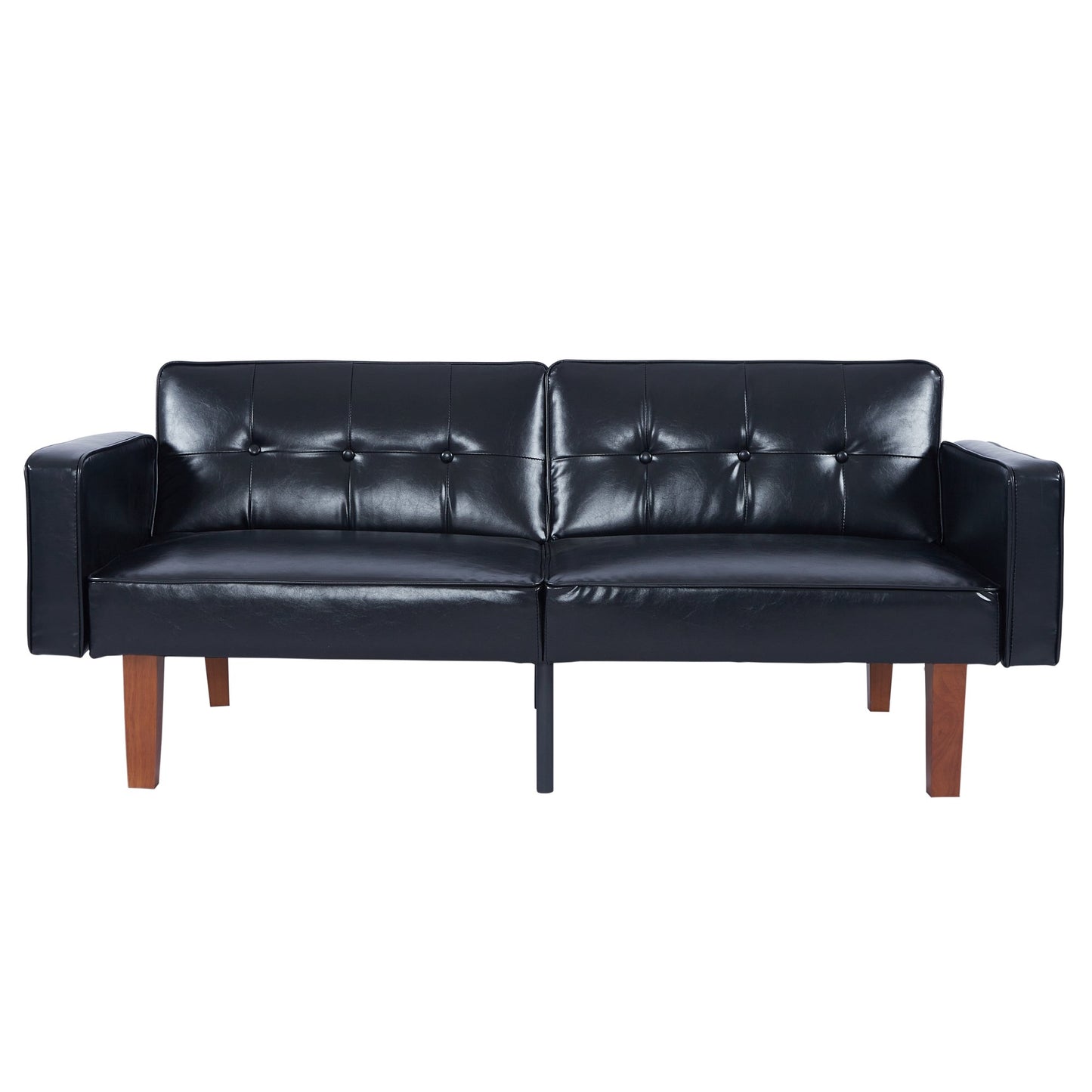 CAFORKP Black Glossy PU Leather Sofa, Solid Wood Frame, Foam & Spring Support, Modern Design