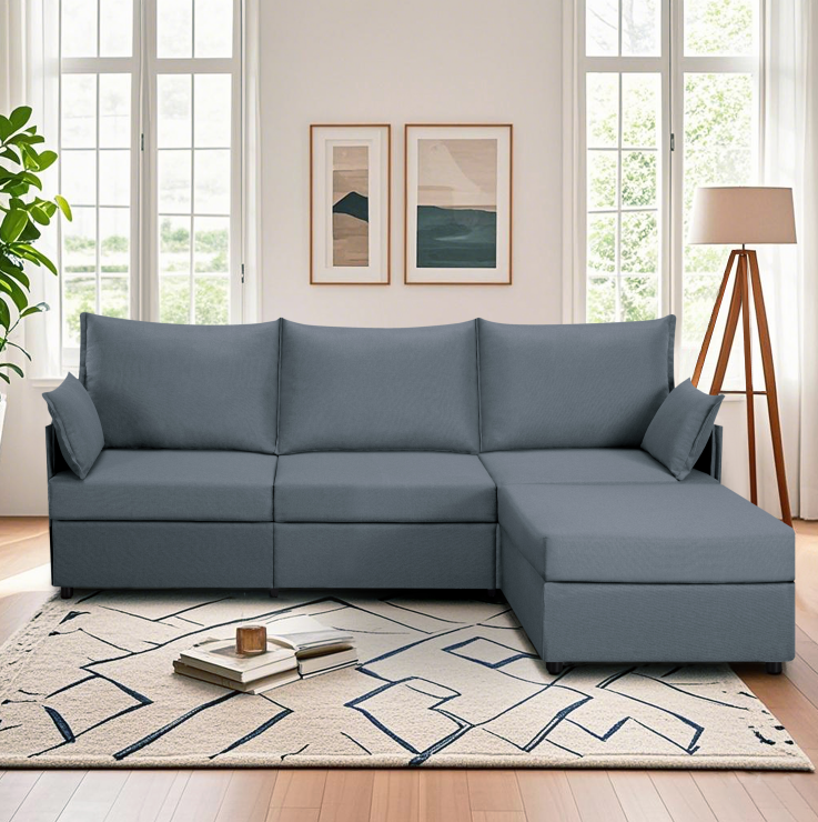CAFORKP 93.7" Upholstered Sectional Sofa, Deep Cushions, Modular Design,Gray