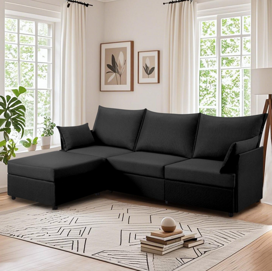 CAFORKP 93.7" Upholstered Sectional Sofa, Deep Cushions, Modular Design,Black