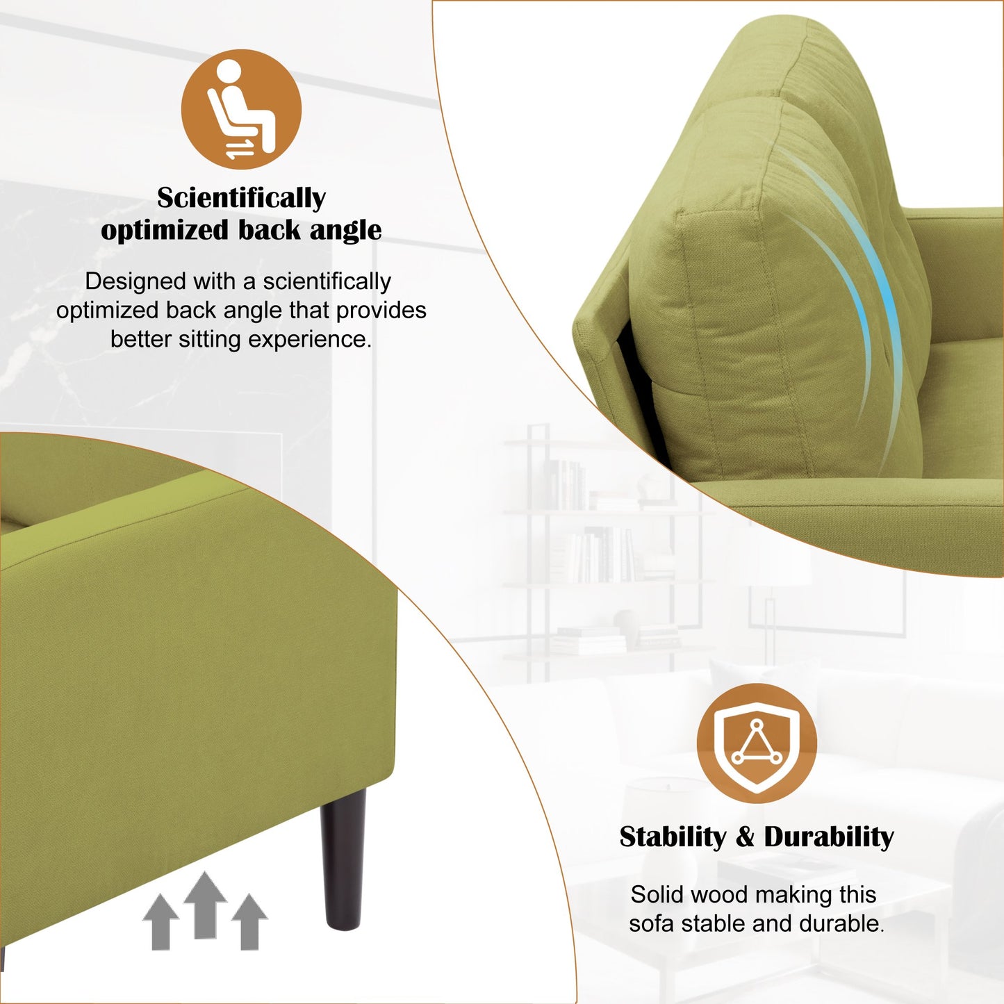 CAFORKP 51.2" Green Loveseat Sofa with Removable Cushions, Solid Wood Frame, Modern Design
