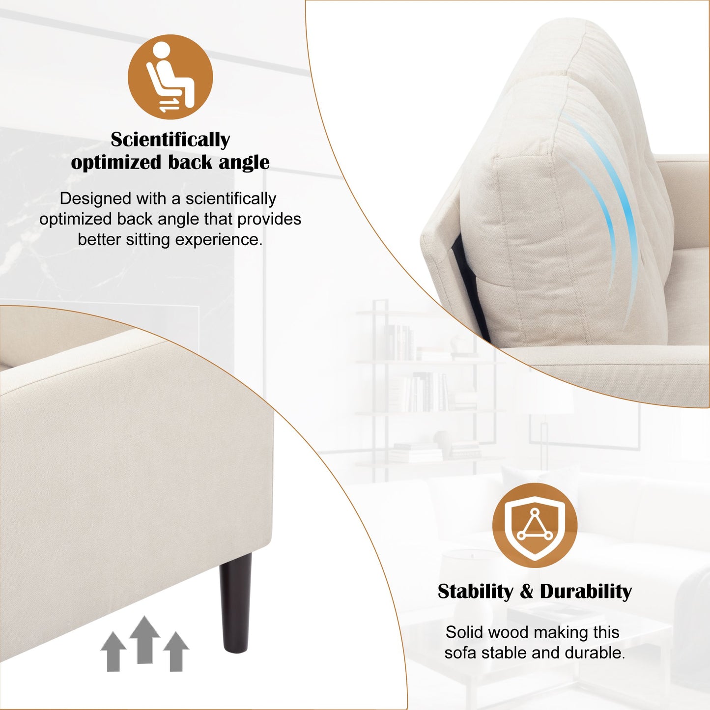 CAFORKP 51.2" Beige Loveseat Sofa with Removable Cushions, Solid Wood Frame, Modern Design