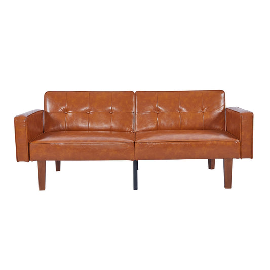 CAFORKP Brown Glossy PU Leather Sofa, Solid Wood Frame, Foam & Spring Support, Modern Design