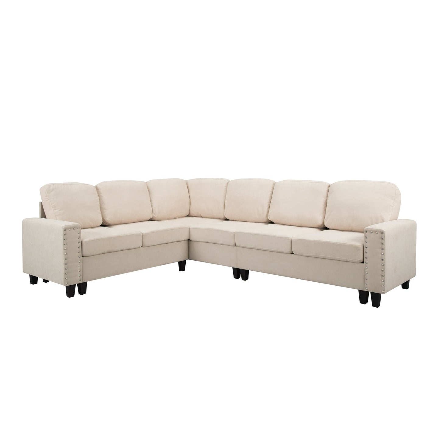 CAFORKP 107.9" Reversible L-Shaped Sectional Sofa, Upholstered, Tufted, 5-Seater, Beige