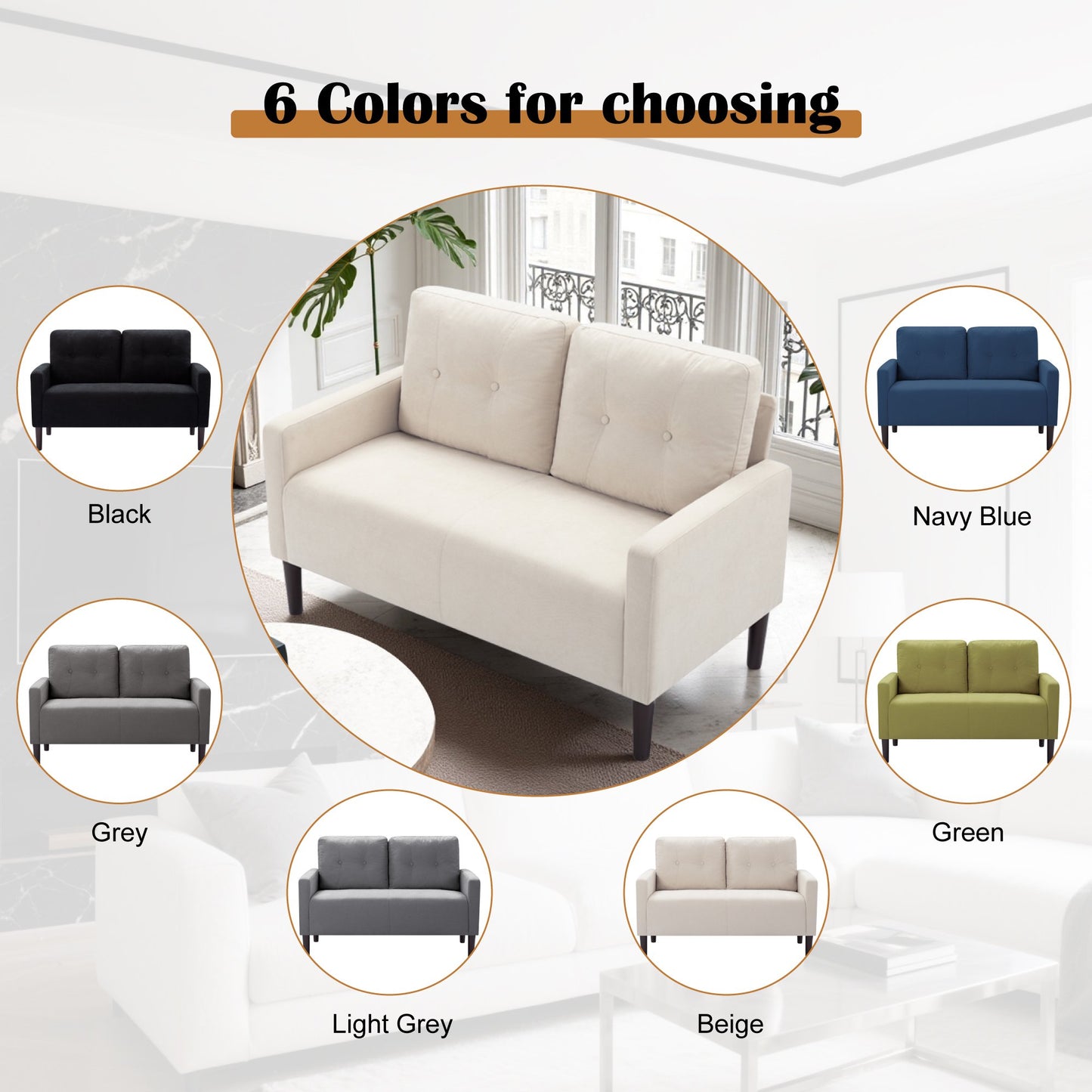 CAFORKP 51.2" Beige Loveseat Sofa with Removable Cushions, Solid Wood Frame, Modern Design
