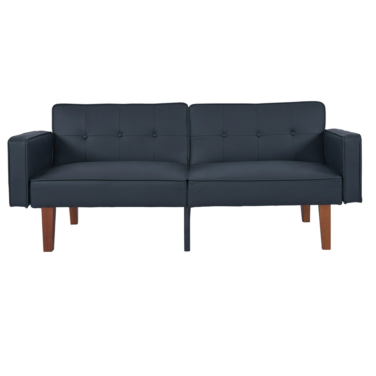 CAFORKP Black Faux Leather Sofa, Solid Wood Frame, Mid-Century Style, Foam & Spring Support