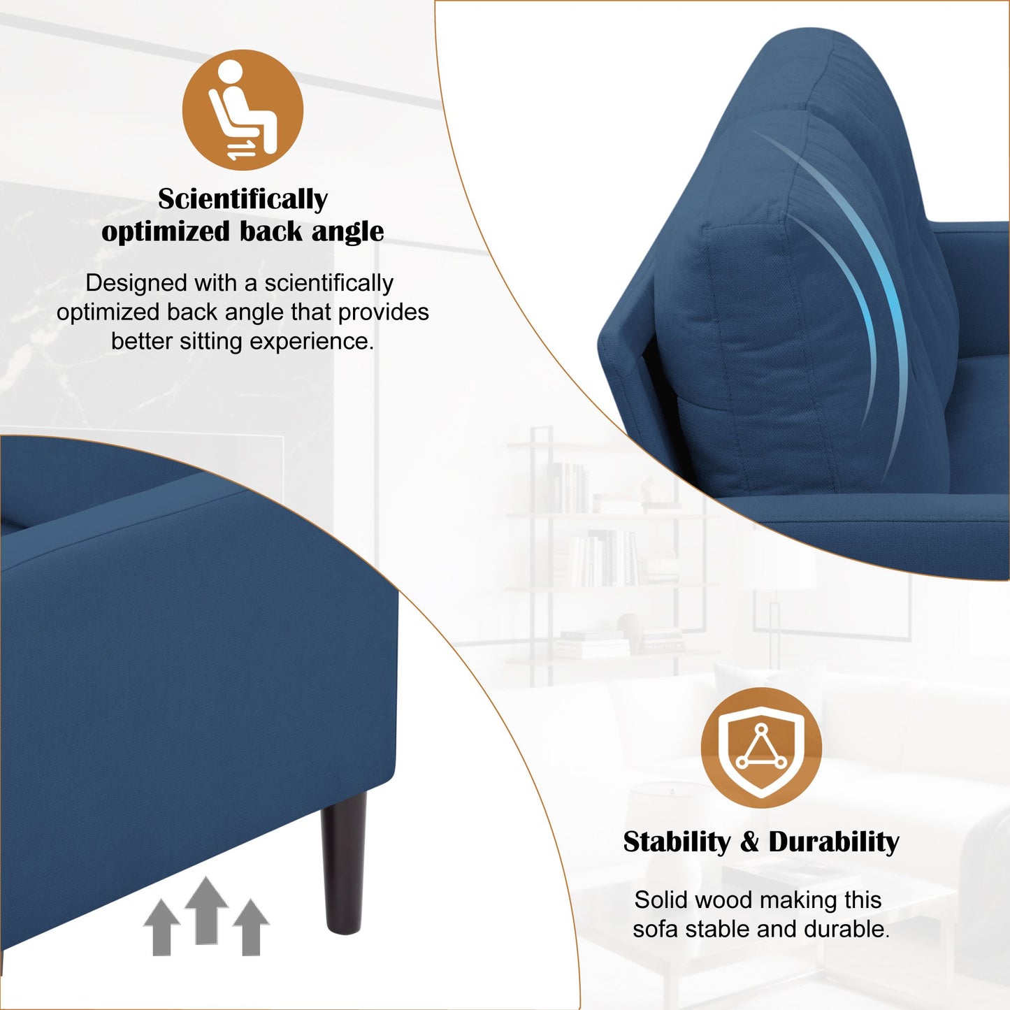 CAFORKP 51.2" Navy Blue Loveseat Sofa with Removable Cushions, Solid Wood Frame, Modern Design