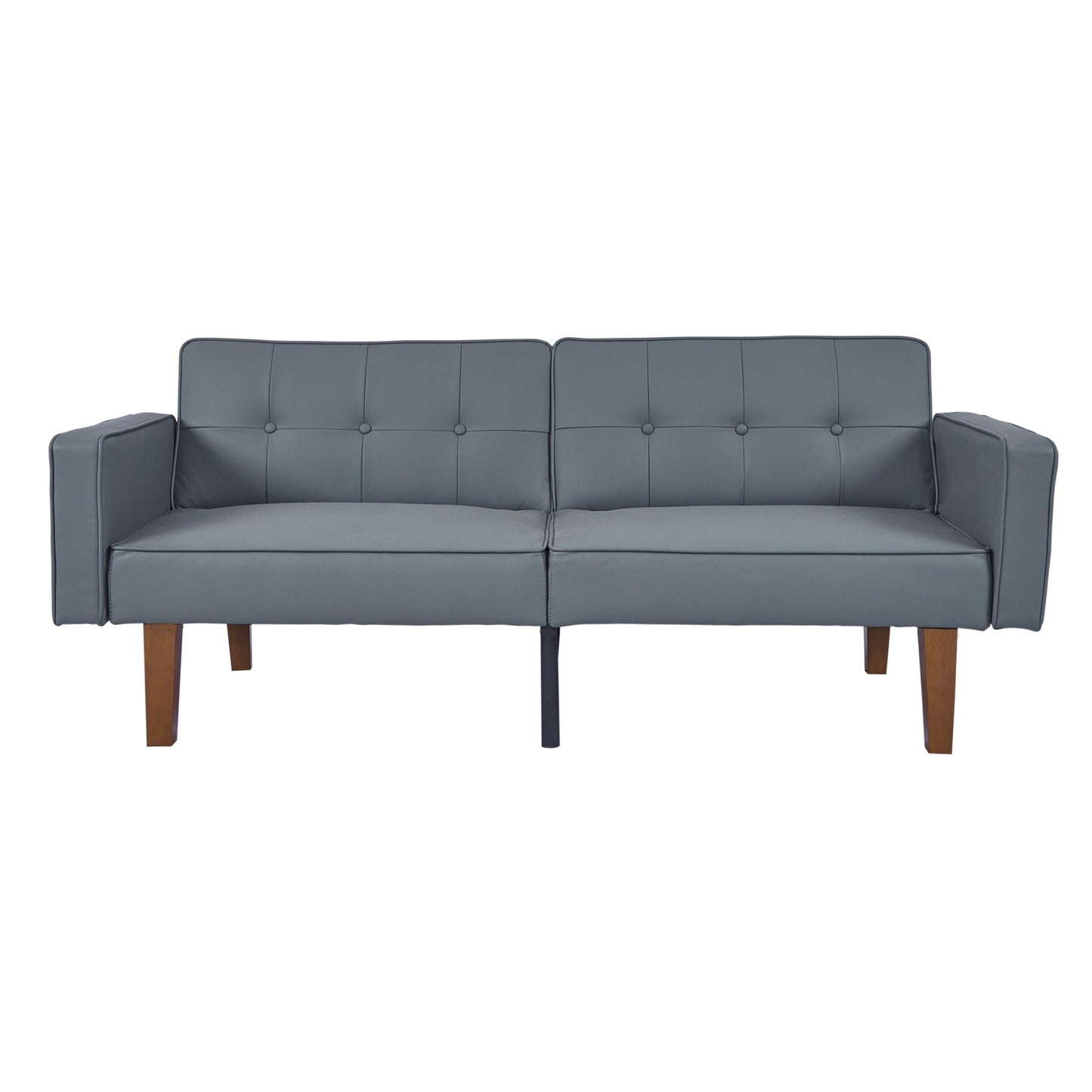 CAFORKP Gray Faux Leather Sofa, Solid Wood Frame, Mid-Century Style, Foam & Spring Support