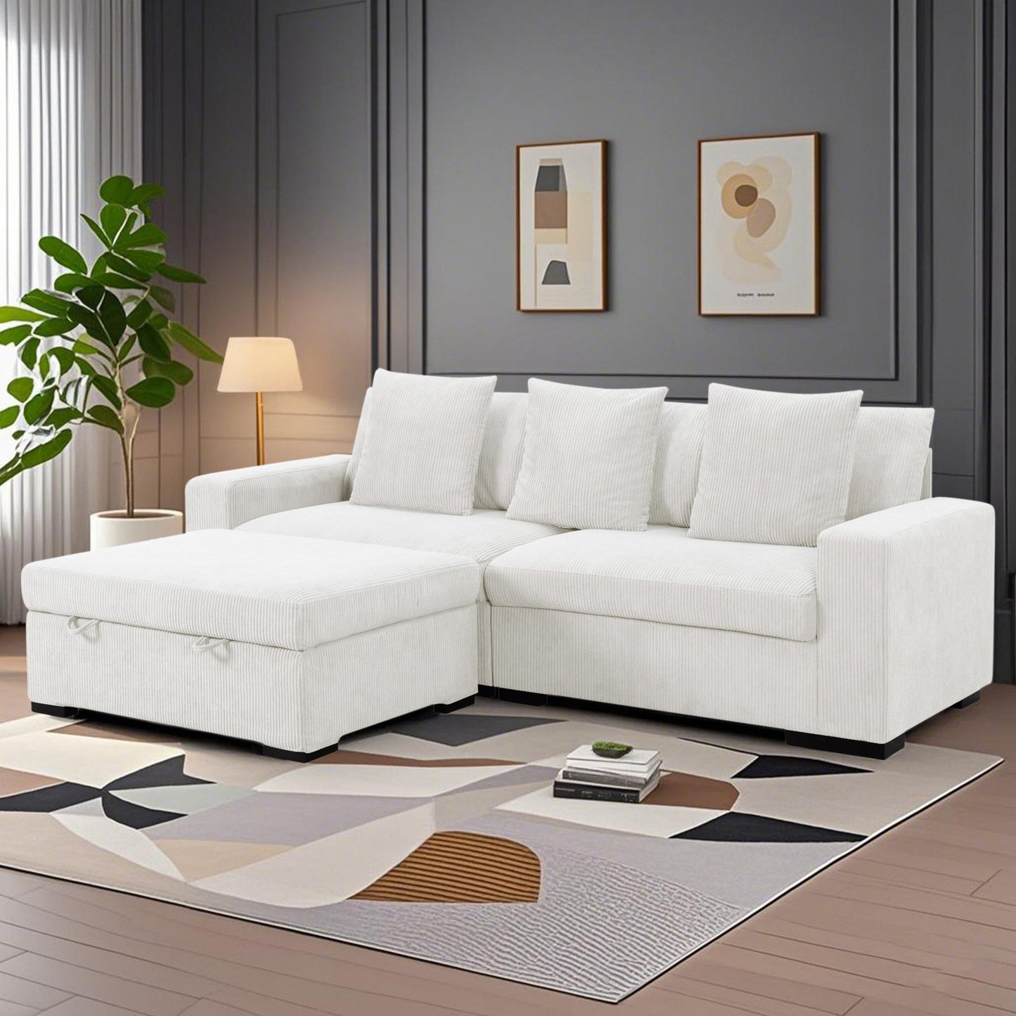 CAFORKP 103.5” Modular Sectional Sofa with ottoman, this modern style,White