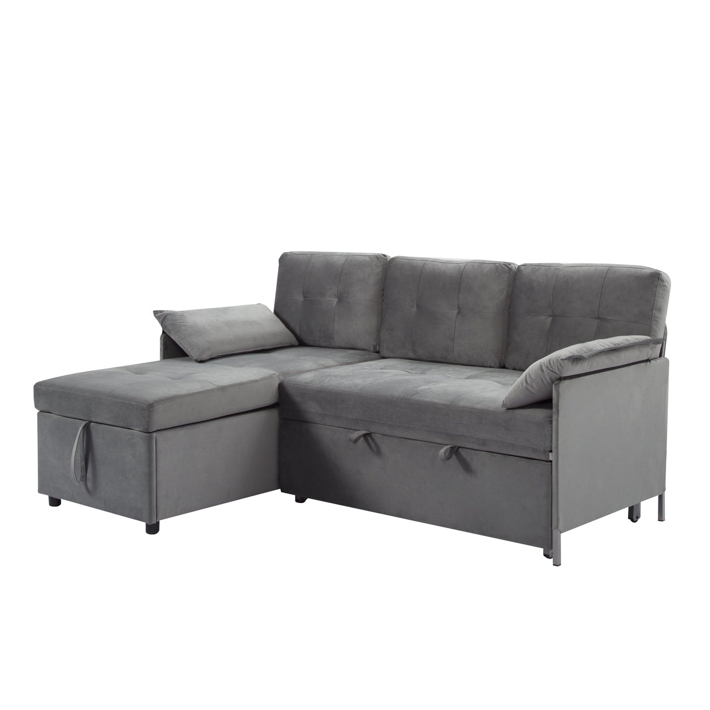 CAFORKP 77.6” Reversible Sectional Sleeper Sofa with Pull-out Bed and Storage Chaise, Velvet, Gray