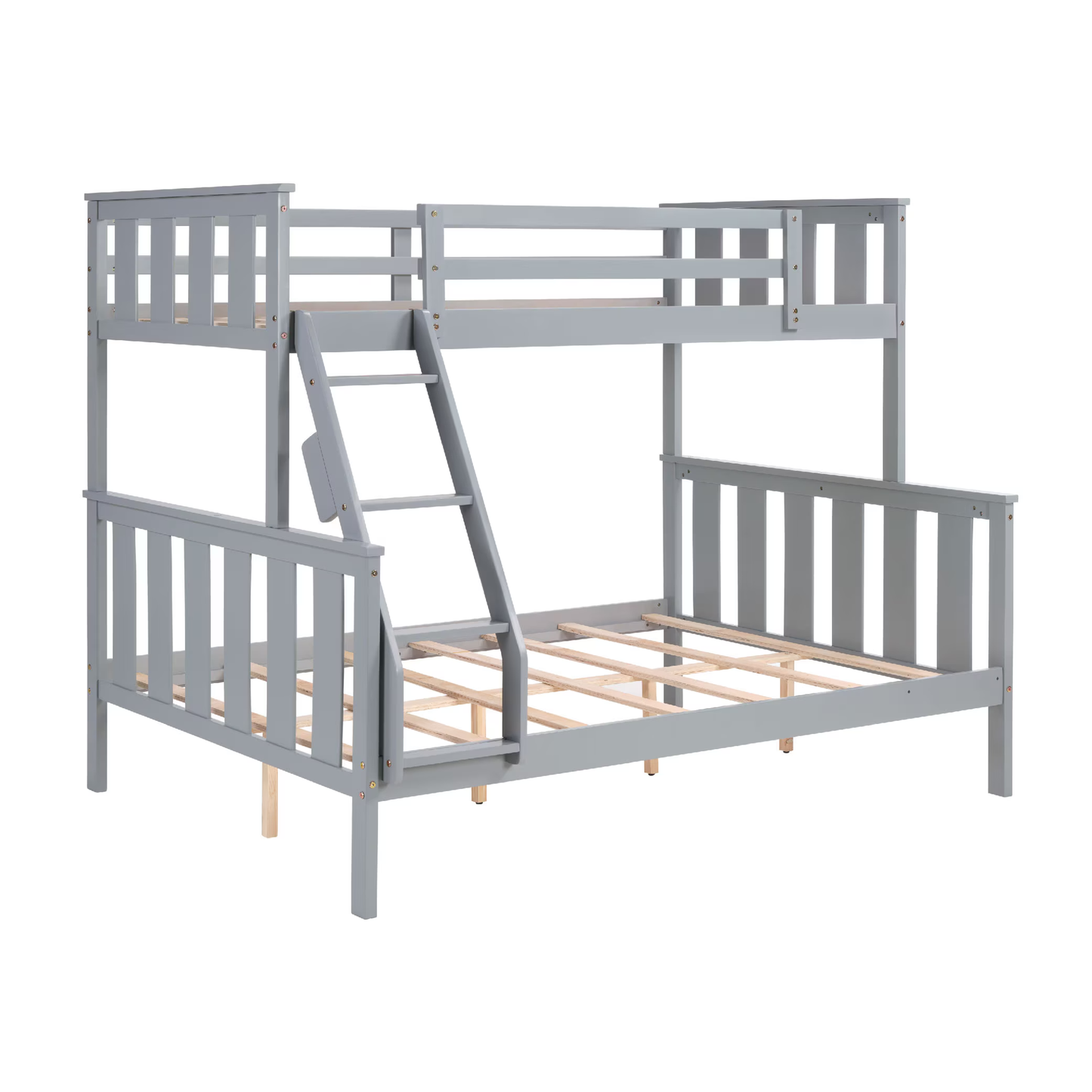 CAFORKP Solid Wood Twin Over Full Bunk Bed - Kids & Teens, Flexible Ladder, Gray