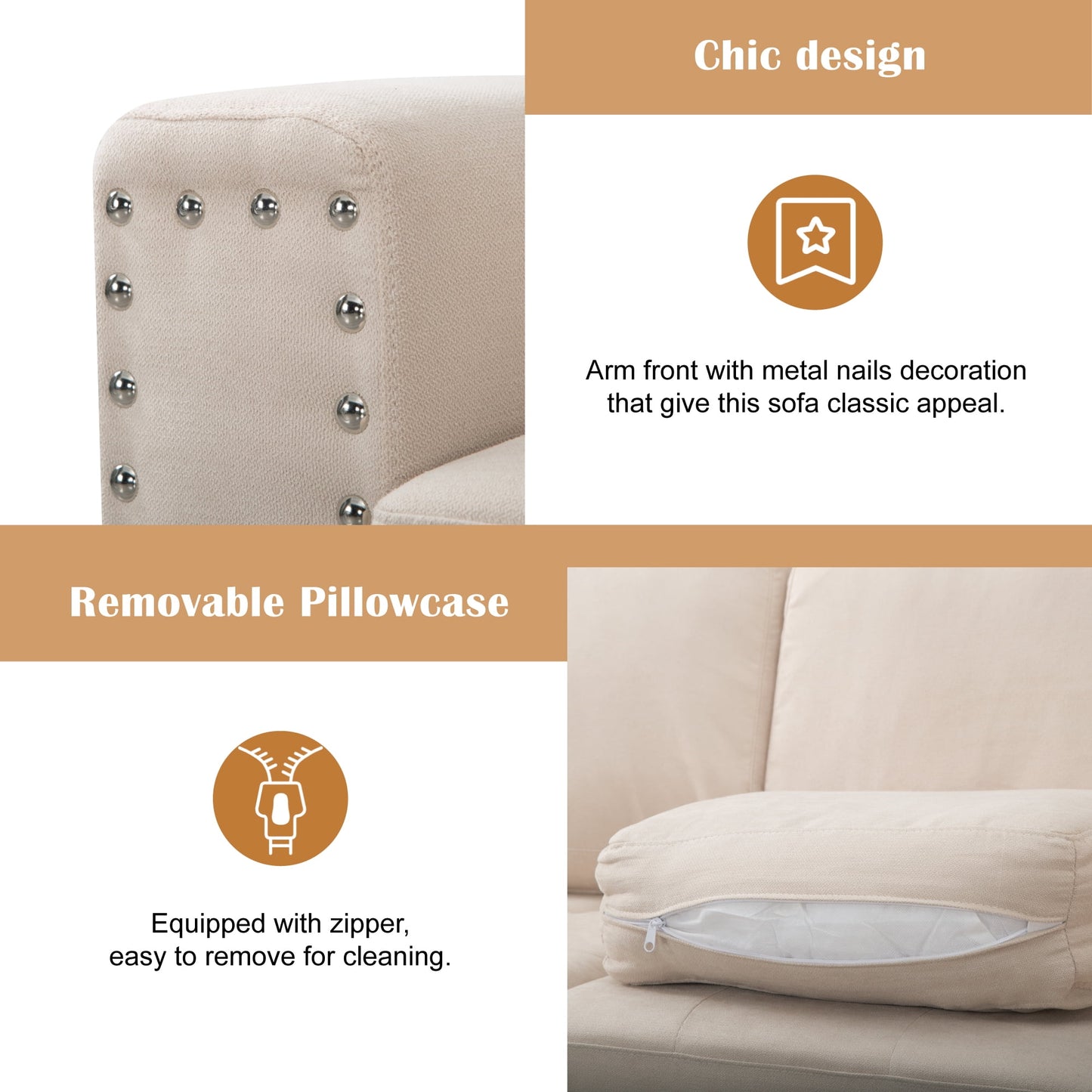 CAFORKP 107.9" Reversible L-Shaped Sectional Sofa, Upholstered, Tufted, 5-Seater, Beige