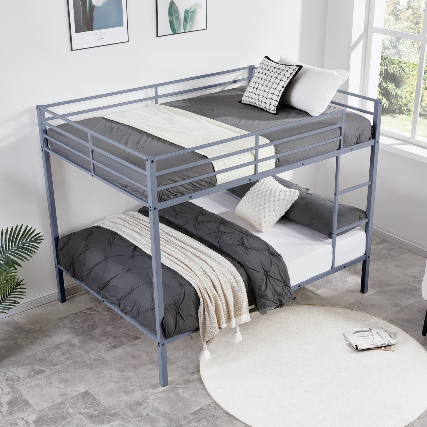 CAFORKP Heavy Duty Metal Full Over Full Bunk Bed with Ladder, Safety Guardrail & Steel Slats for Kids, Gray