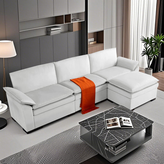 CAFORKP 117.7” Sectional Sofa with Ottoman, the ottoman is movable,White
