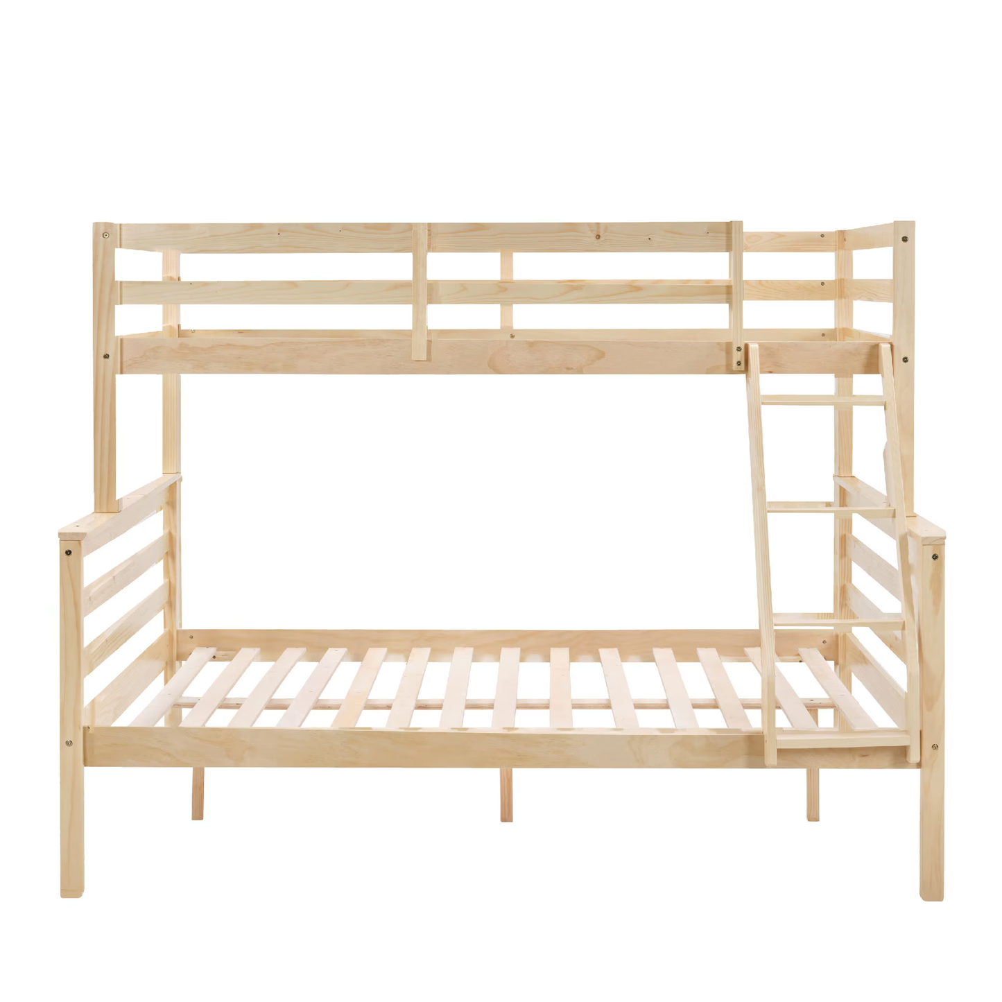 CAFORKP Solid Wood Twin Over Full Bunk Bed with Ladder and High Guardrail – Ideal for Kids & Teens, Natural Wood