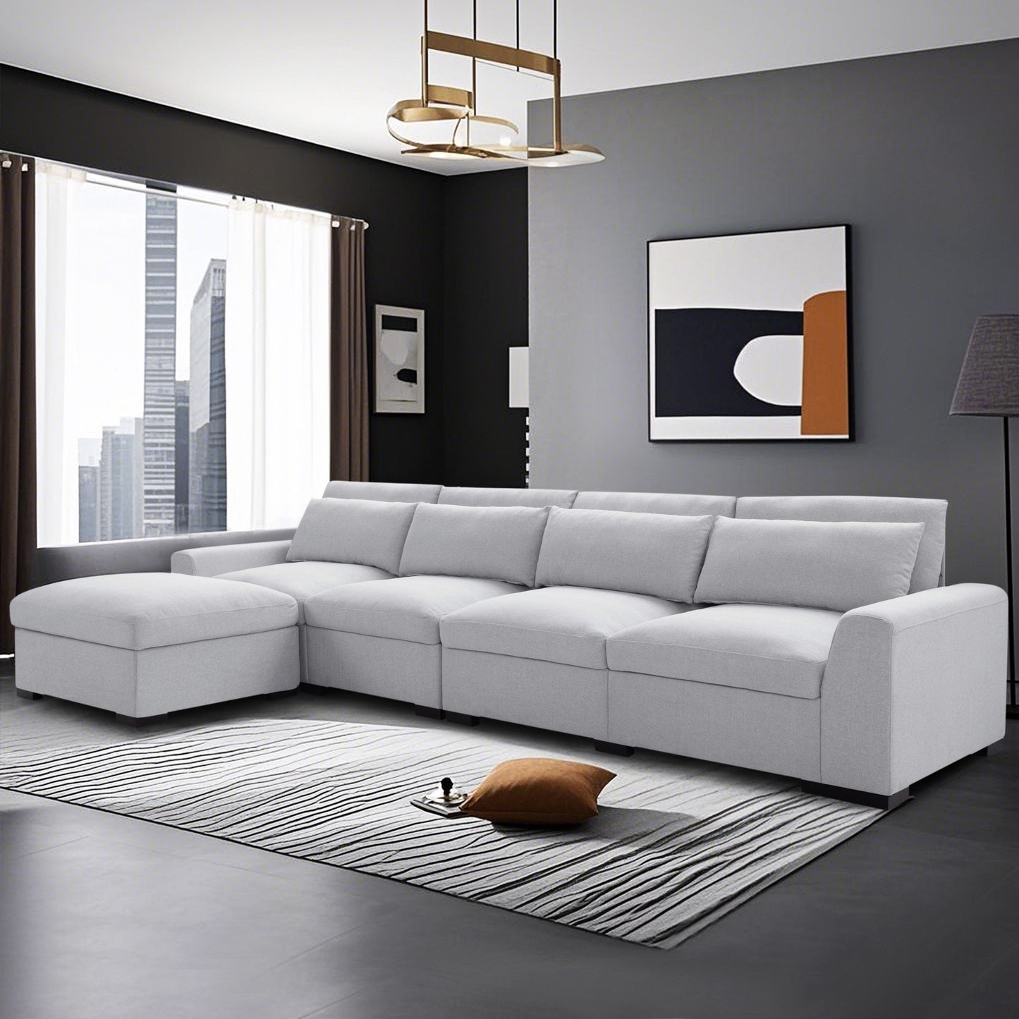 CAFORKP 149” Modular Sectional Sofa with ottoman,Light Gray
